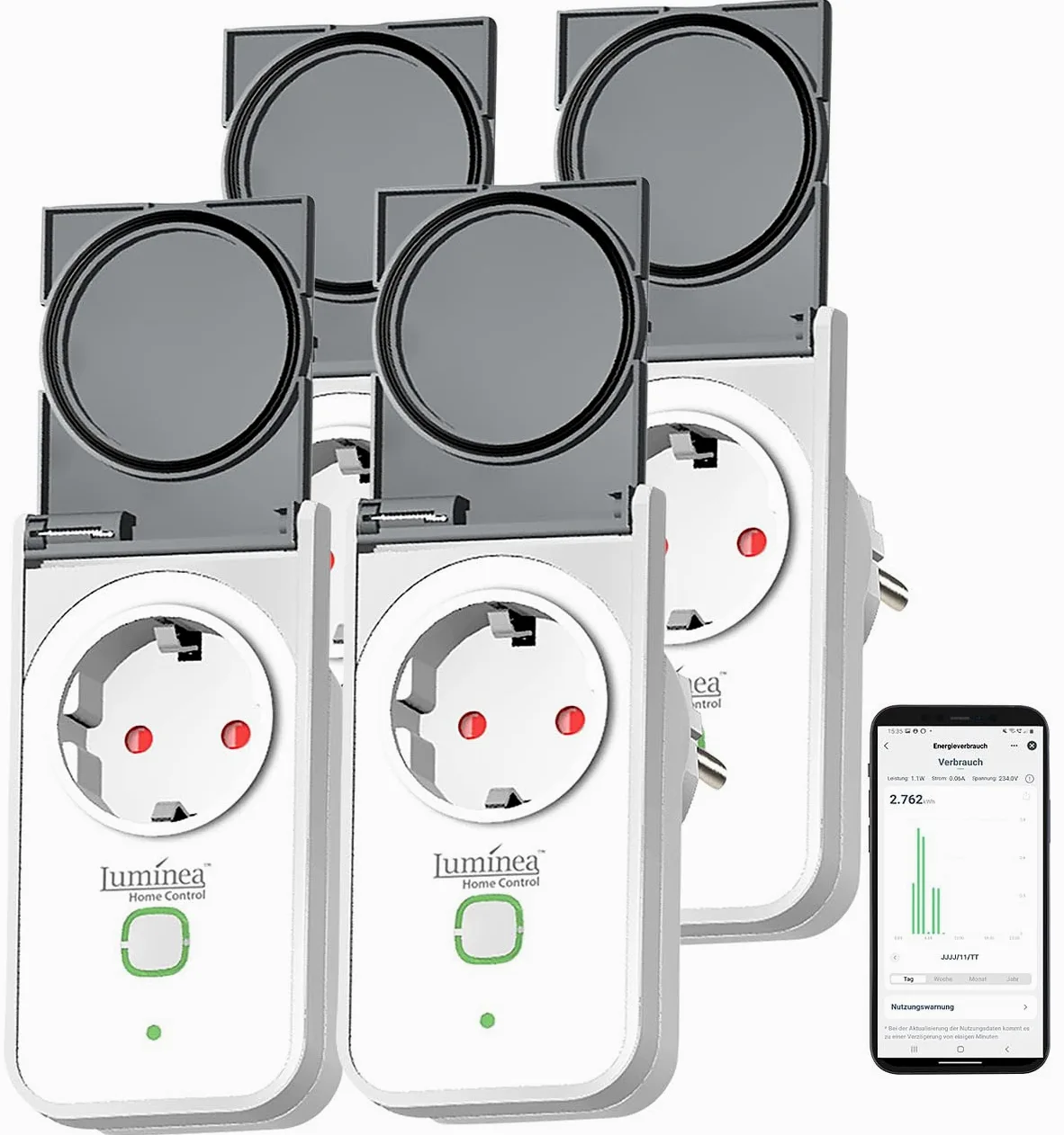 Luminea Home Control presa smart Alexa: Outdoor Wi-Fi presa, Misuratore di costi energetici, Certificato Matter (contatore elettrico esterno, smart plug wlan, contatore)