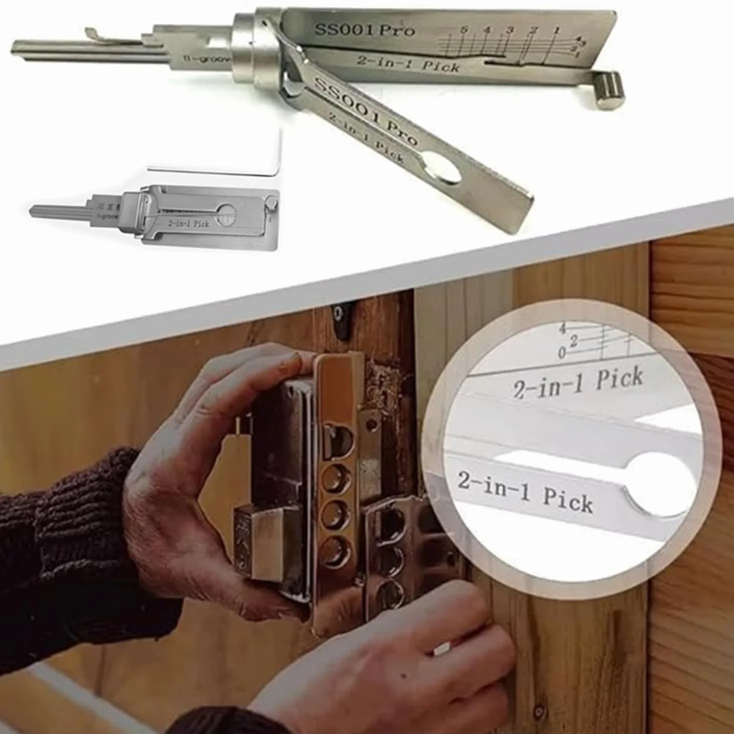 SS001 Pro Lock Pick Tool 2 in 1 Kit Picking Serratura Master Key Decoder LockPick Set Acciaio Inox