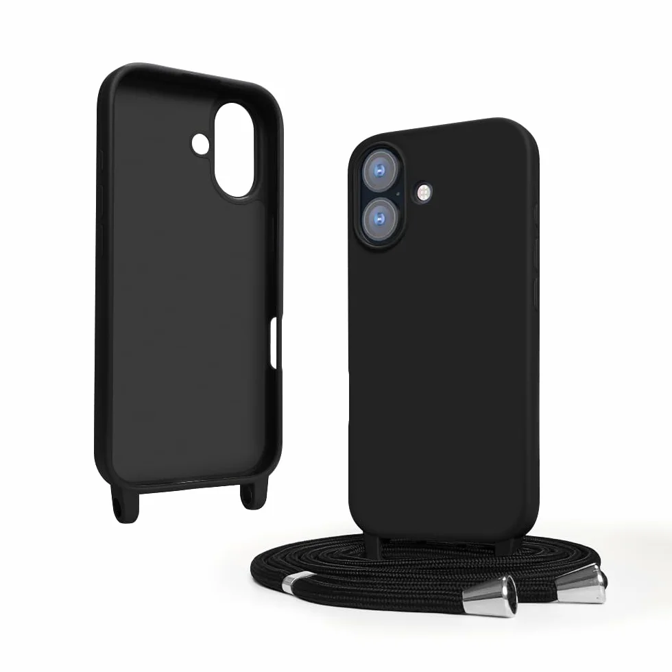 Cover Compatible con iPhone 17(6.3"),Cellulare Girocollo Custodia con Cordino TPU corda Silicone Case Bumper per iPhone 17(6.3") Custodia-Nero