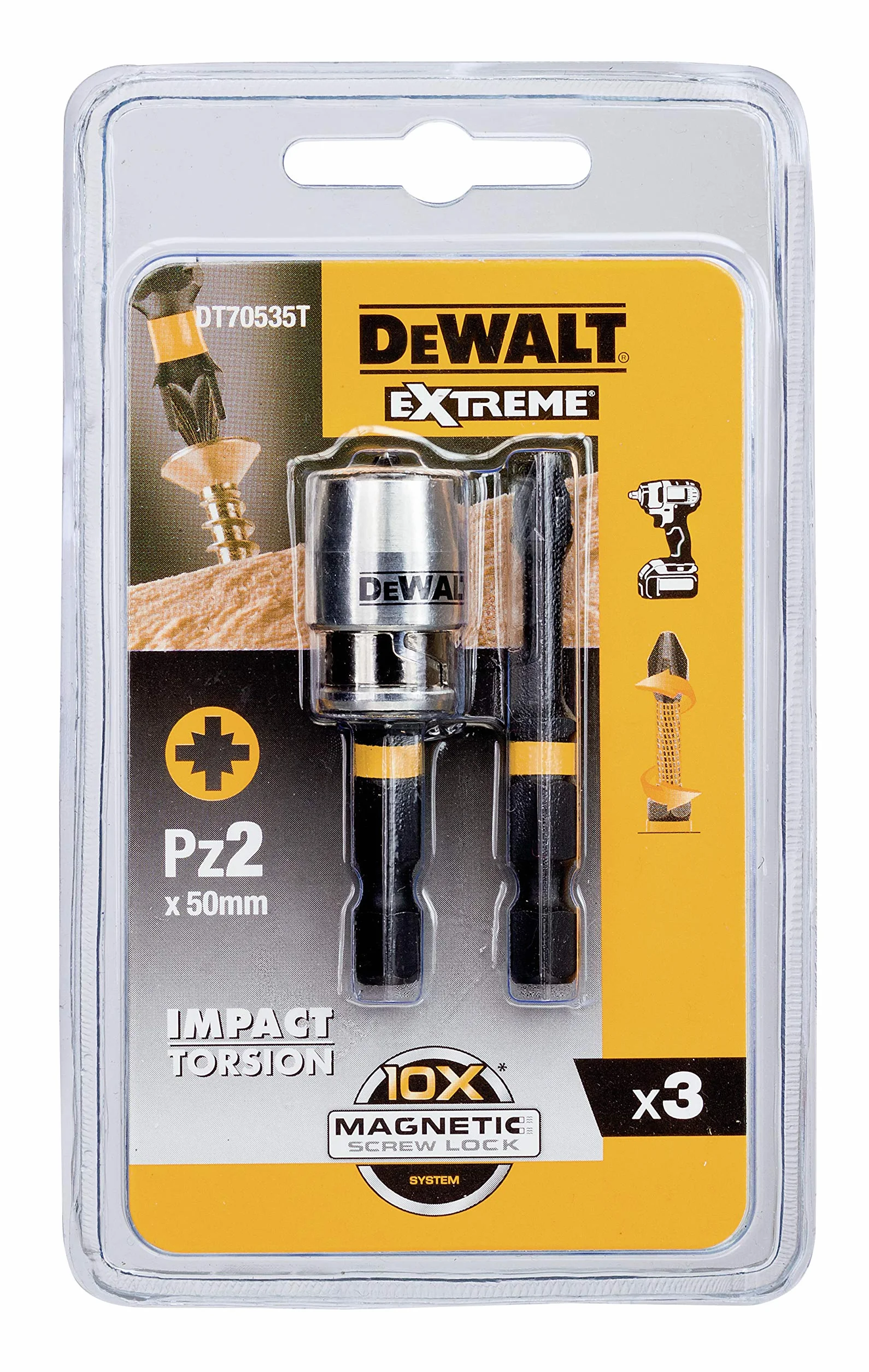 DEWALT Set 3 pezzi Pz2 50mm bussola magnetica 10X