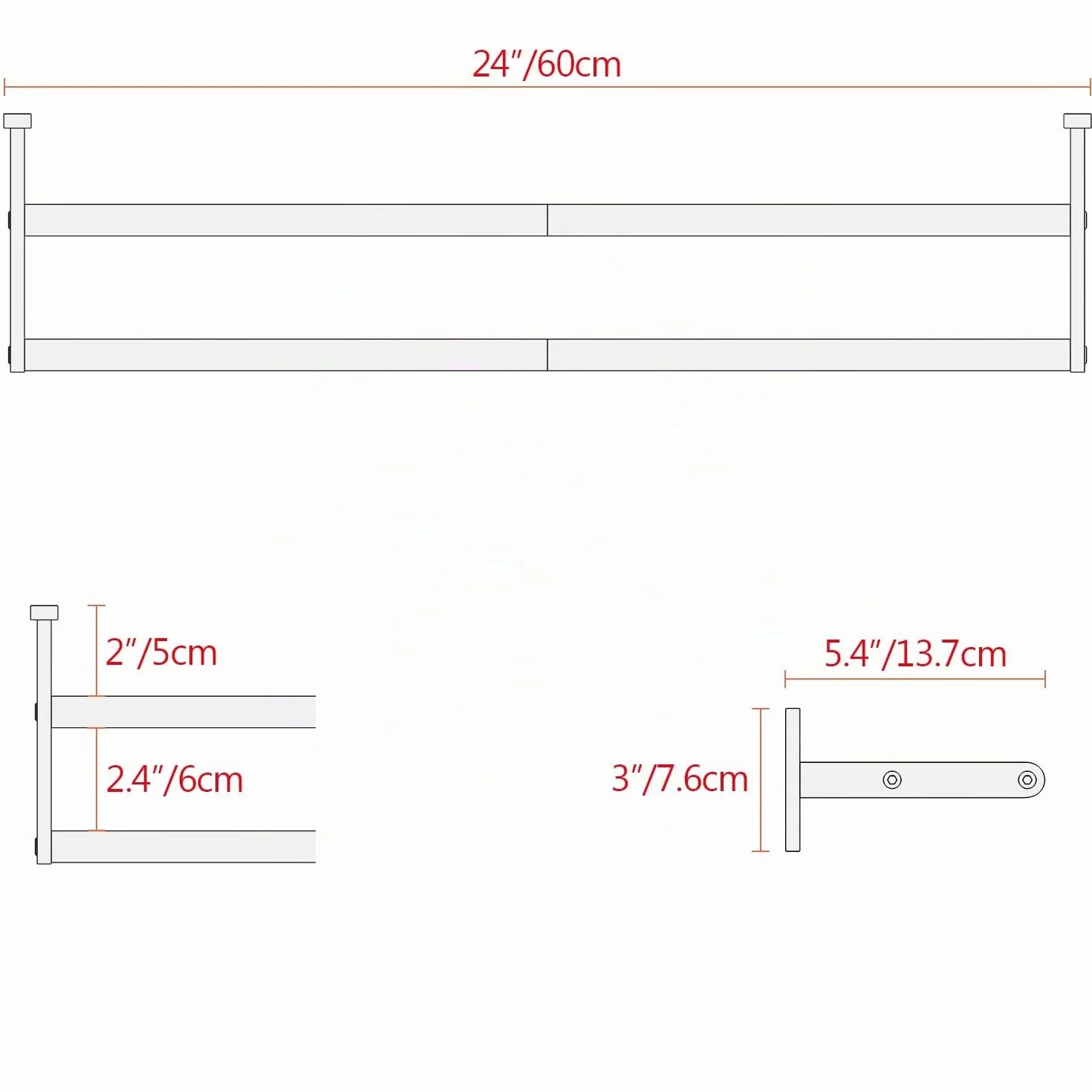 YUMORE Porta Asciugamani Doppio 60CM Acciaio Inox 2 Braccio per Bagno