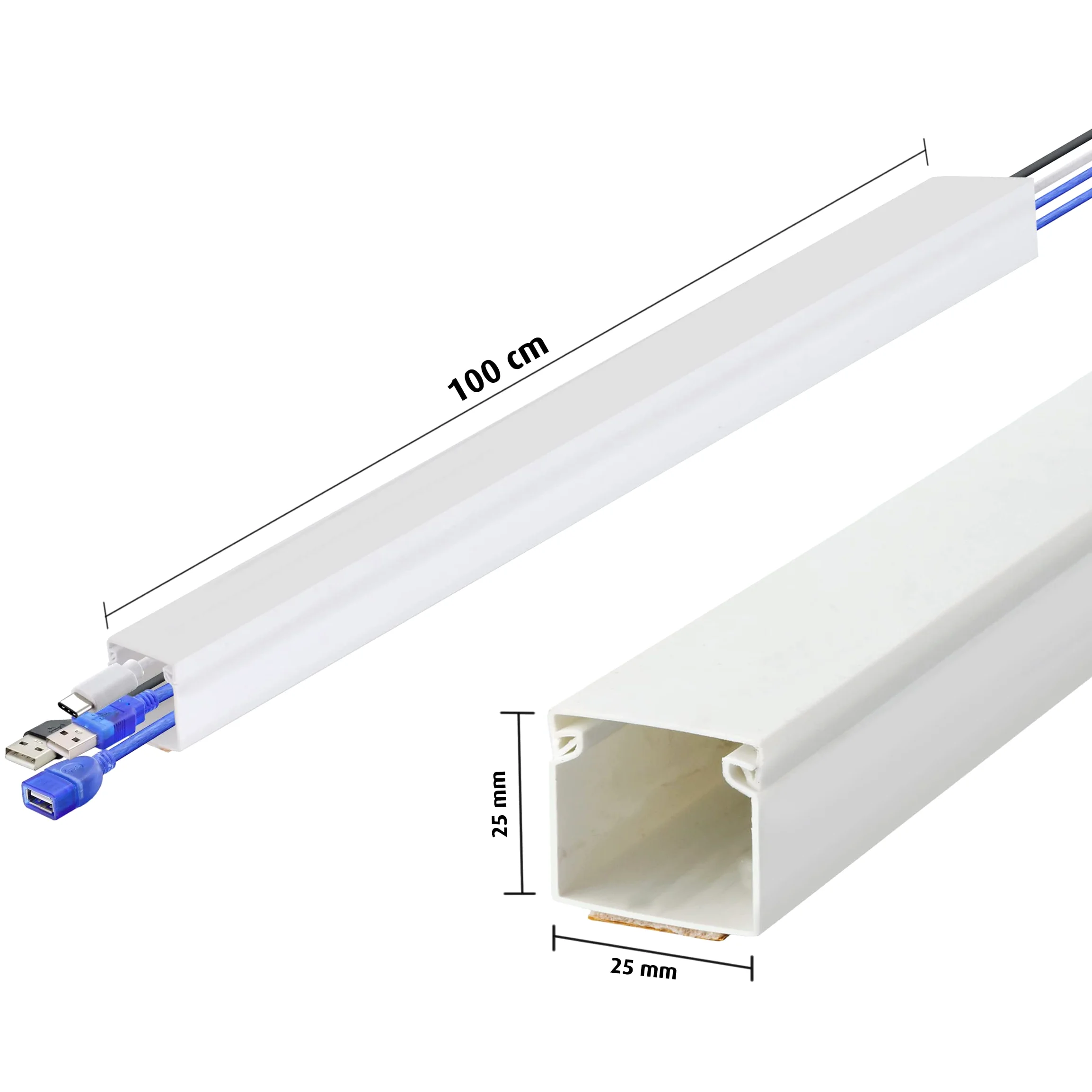 LION Electric Canalina per cavi bianca, autoadesiva, 25 x 25 mm, 12 x 1 m, passacavi per nascondere cavi, con nastro adesivo in schiuma, per scrivania, parete, pavimento