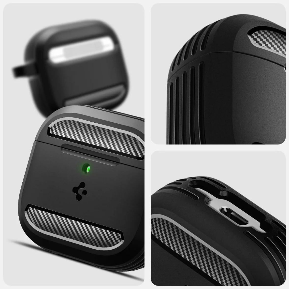 Spigen Cover Rugged Armor Compatibile con AirPods 4 (2024), Custodia AirPods 4 - Nero Opaco