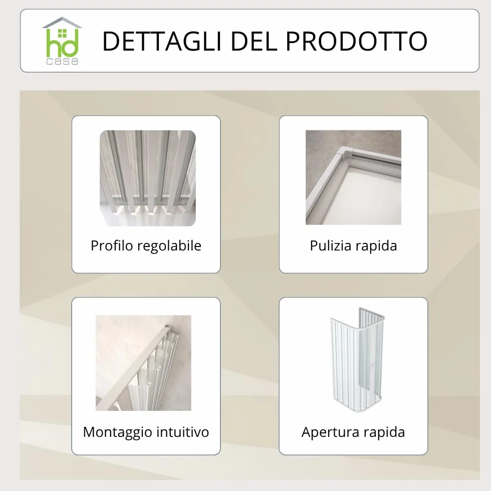HD CASA Box Doccia a Soffietto Dora 75x75x75 cm Cabina Angolare Salvaspazio PVC Made in Italy
