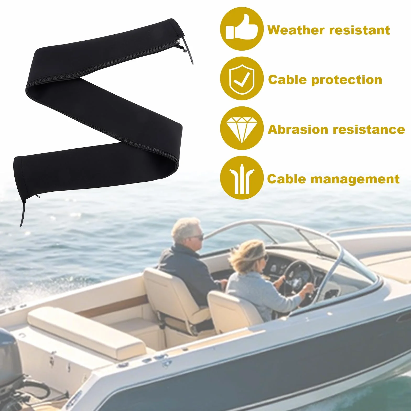 Guaina Cavo Motore Pesca Neoprene 120cm Avvolgicavo con Cerniera Organizzatore Cavi Universale Barca Nero