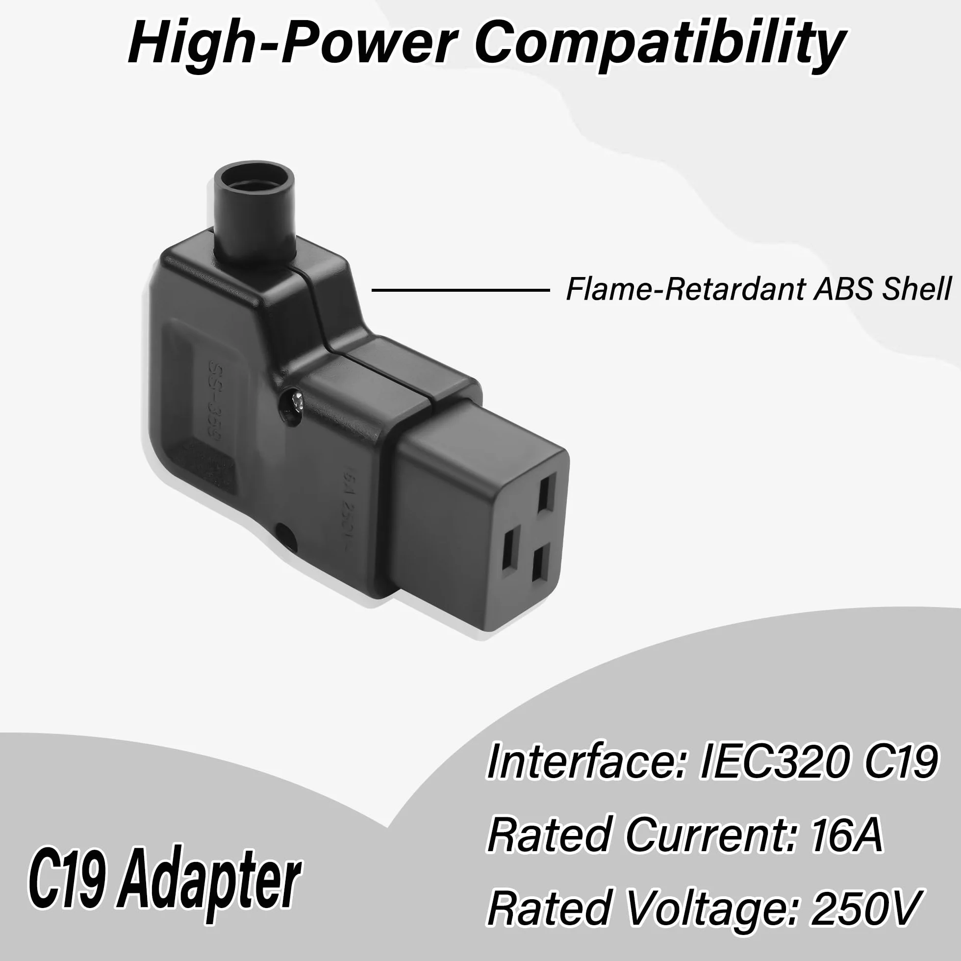Adattatore CA ad angolo retto IEC320 C19,16 A/250 V C19 staccabile connettore fai da te C19,90 gradi C19 PDU per strisce di alimentazione UPS (C19)