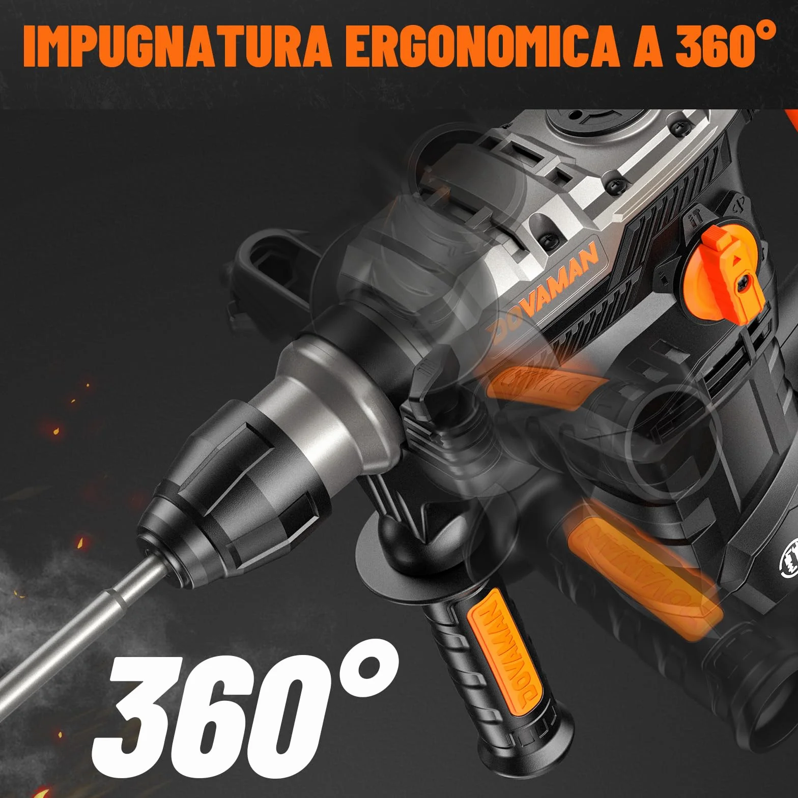 DOVAMAN RH15A Martello Perforatore SDS-Plus 1500W 4 Funzioni 4350 bpm 7J 900 giri/min Anti Vibrazioni Frizione Sicurezza
