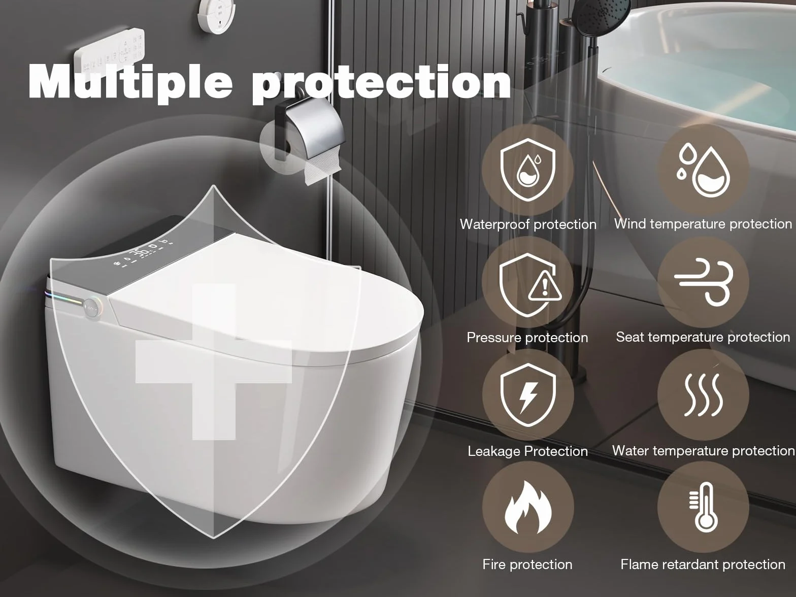 MEJE #MZE-G830E - Toilette intelligente da parete, WC intelligente allungato con bidet integrato, sedile riscaldato, asciugatrice ad aria calda, scarico automatico, apertura e chiusura automatica,