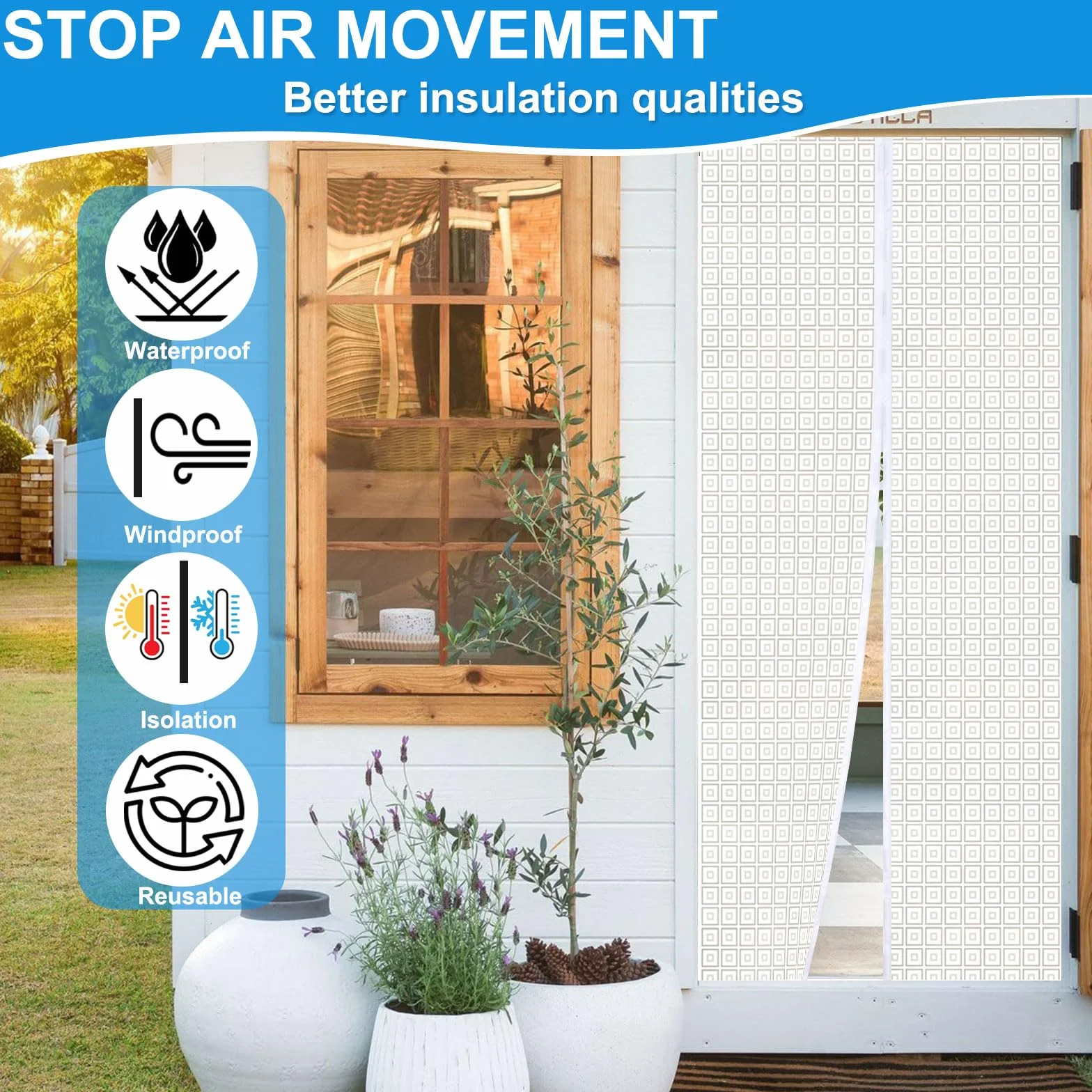 Risareyi Magnetica Tenda Isolante Termico per Porte per Finestre 80x230cm in EVA Traslucido Impermeabile Contro Freddo Antipolvere con Calamita, Chiusura Automatica, Bianco