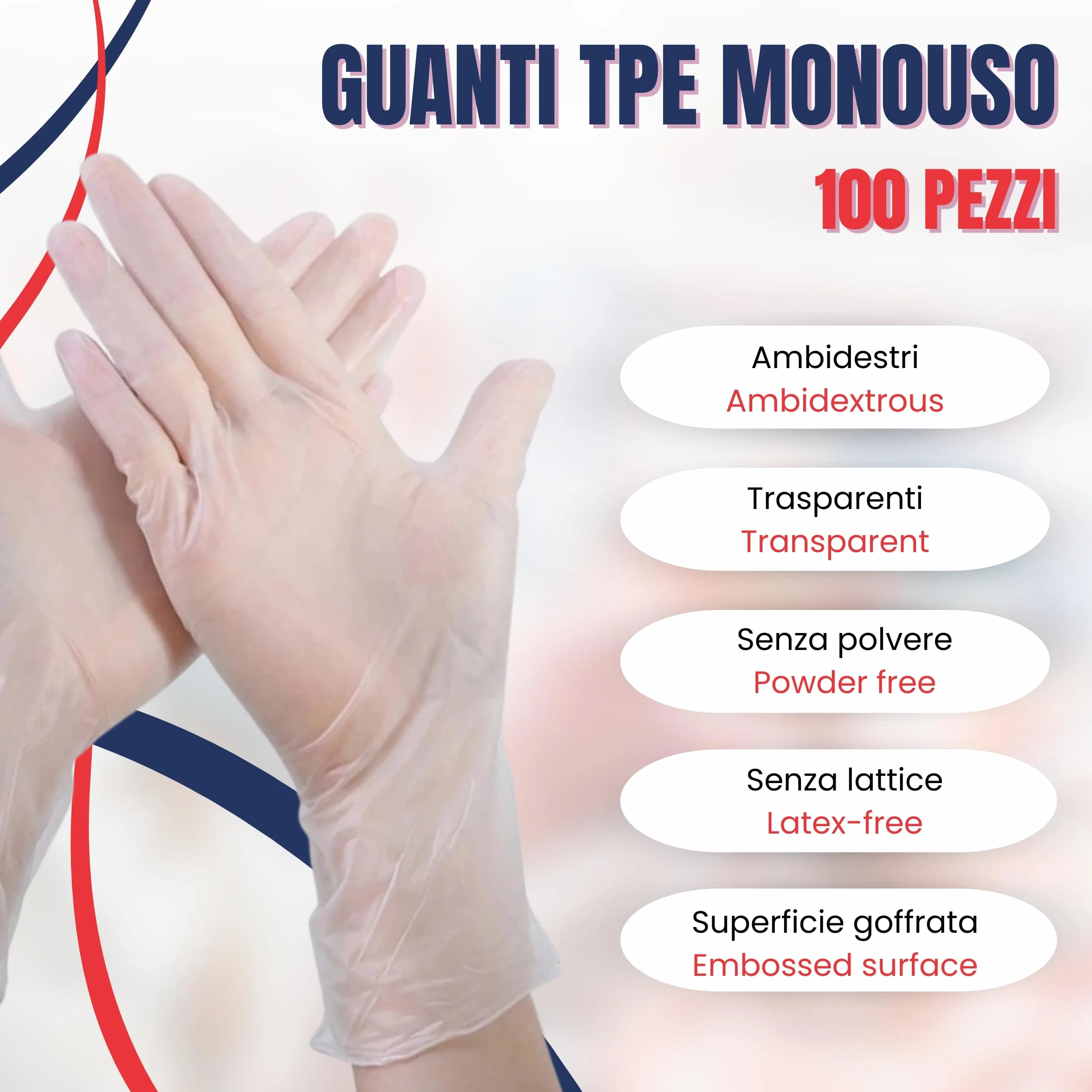 Bottari Guanti Monouso in TPE Senza Polvere 100 Pezzi Resistenti per Pulizia Alimenti Giardinaggio Bricolage Casa
