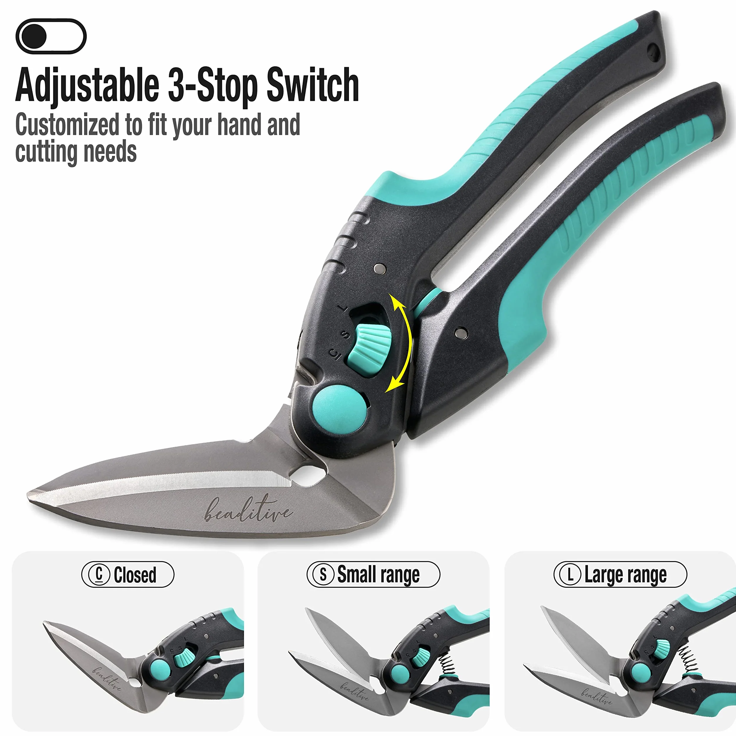 Beaditive Forbici angolate robuste da 25 cm – acciaio inossidabile giapponese, lama seghettata – forbici industriali per tessuti spessi, cuoio, cartone, tappeti, erba artificiale