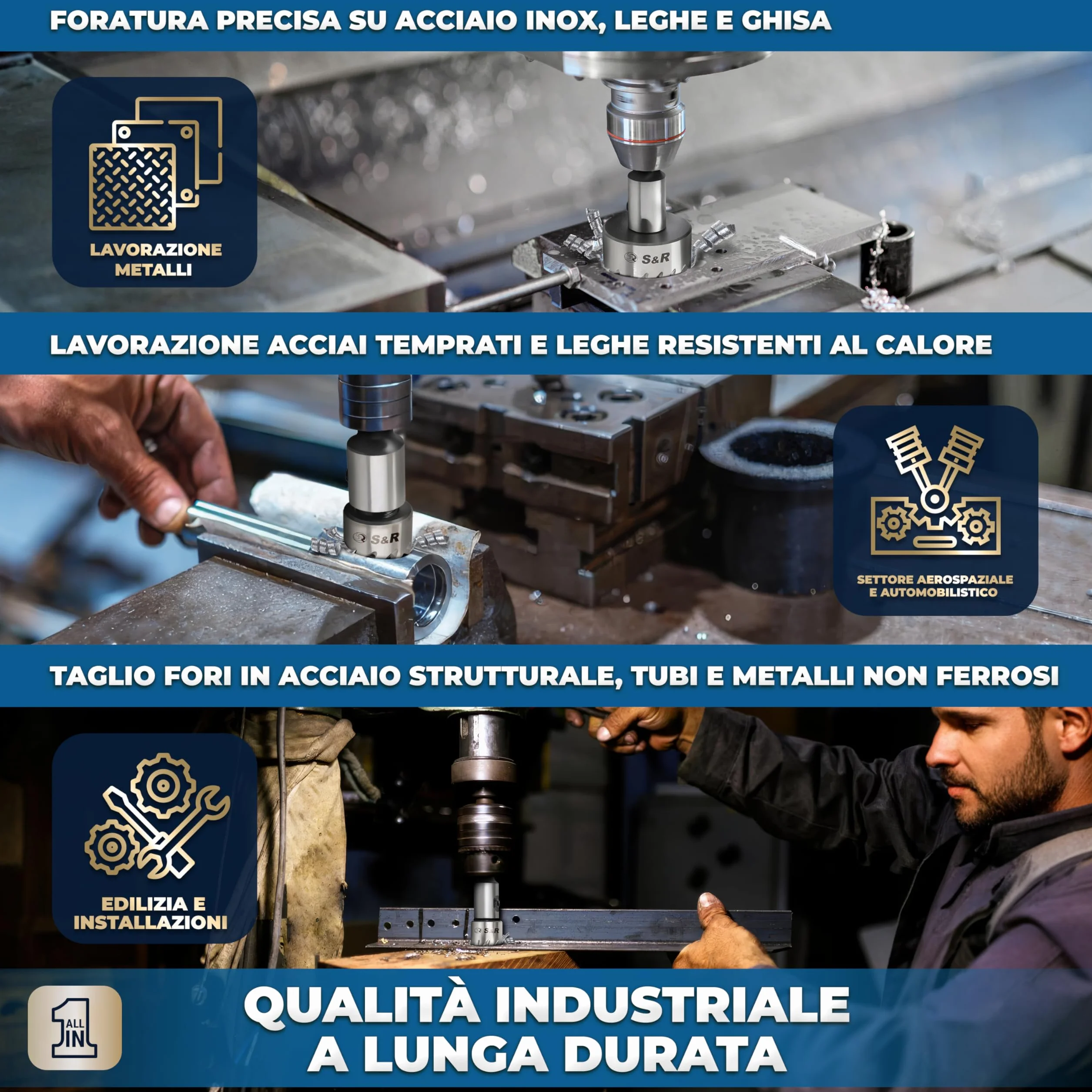 S&R Set 5 Seghe a Tazza Metallo HSS Cobalto 16-30mm Codolo Esagonale 9,5mm