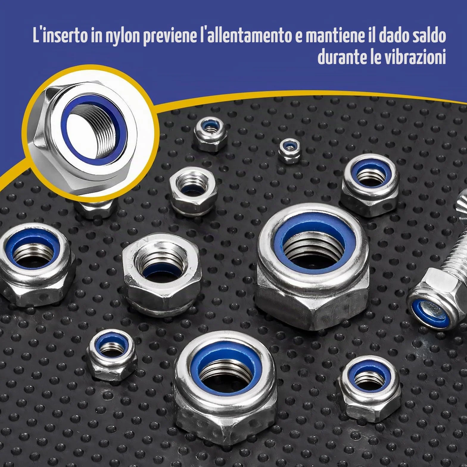 Dadi Autobloccanti Acciaio Inox A2-70 Set 8 Pezzi M2 M3 M4 M5 M6 M8 M10 M12