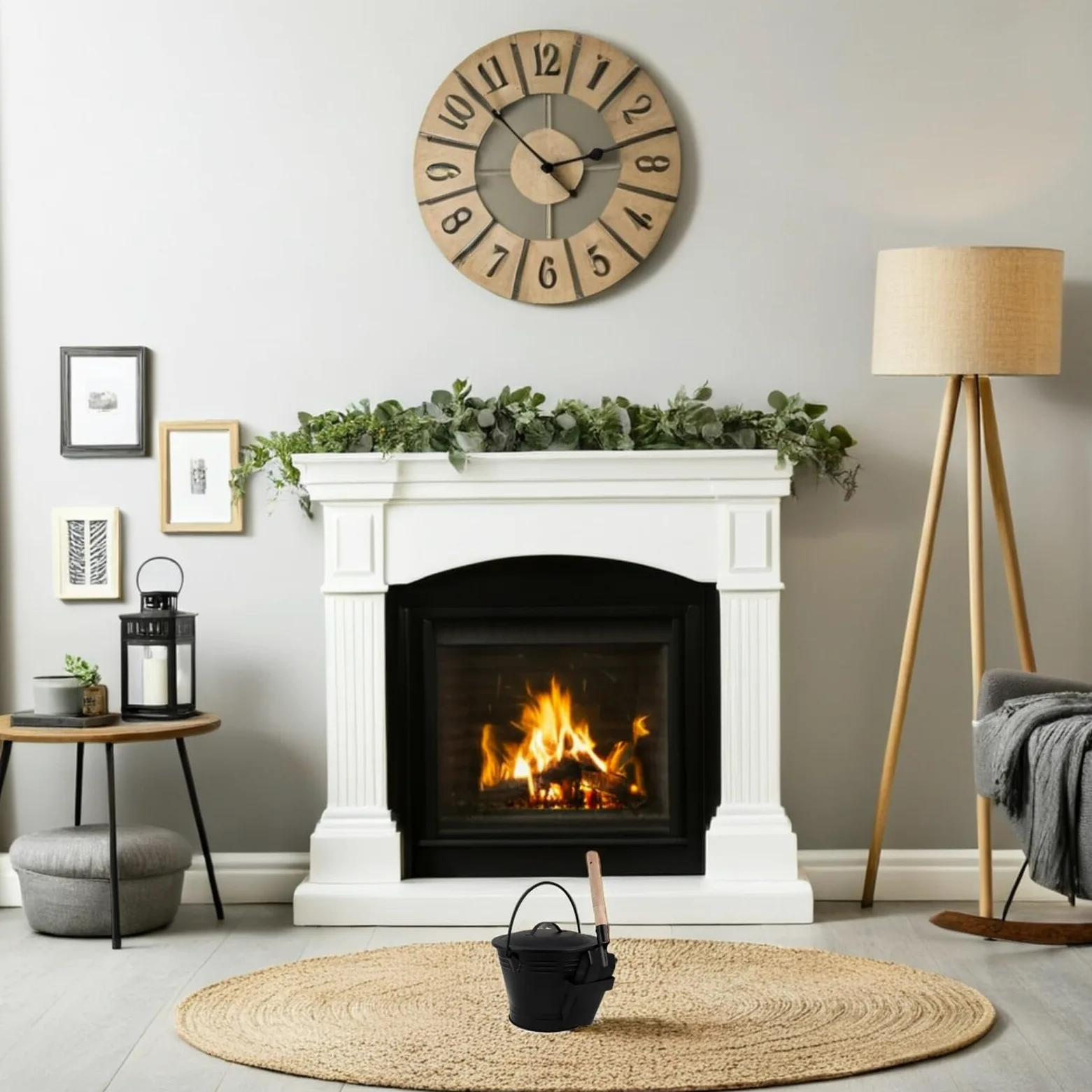 ULTECHNOVO Set Secchio per Cenere della Stufa con Coperchio in Metallo e Pala, Contenitore Resistente al Calore con Maniglia Ergonomica, Kit Utensili per Pulizia Caminetto Uso Interno