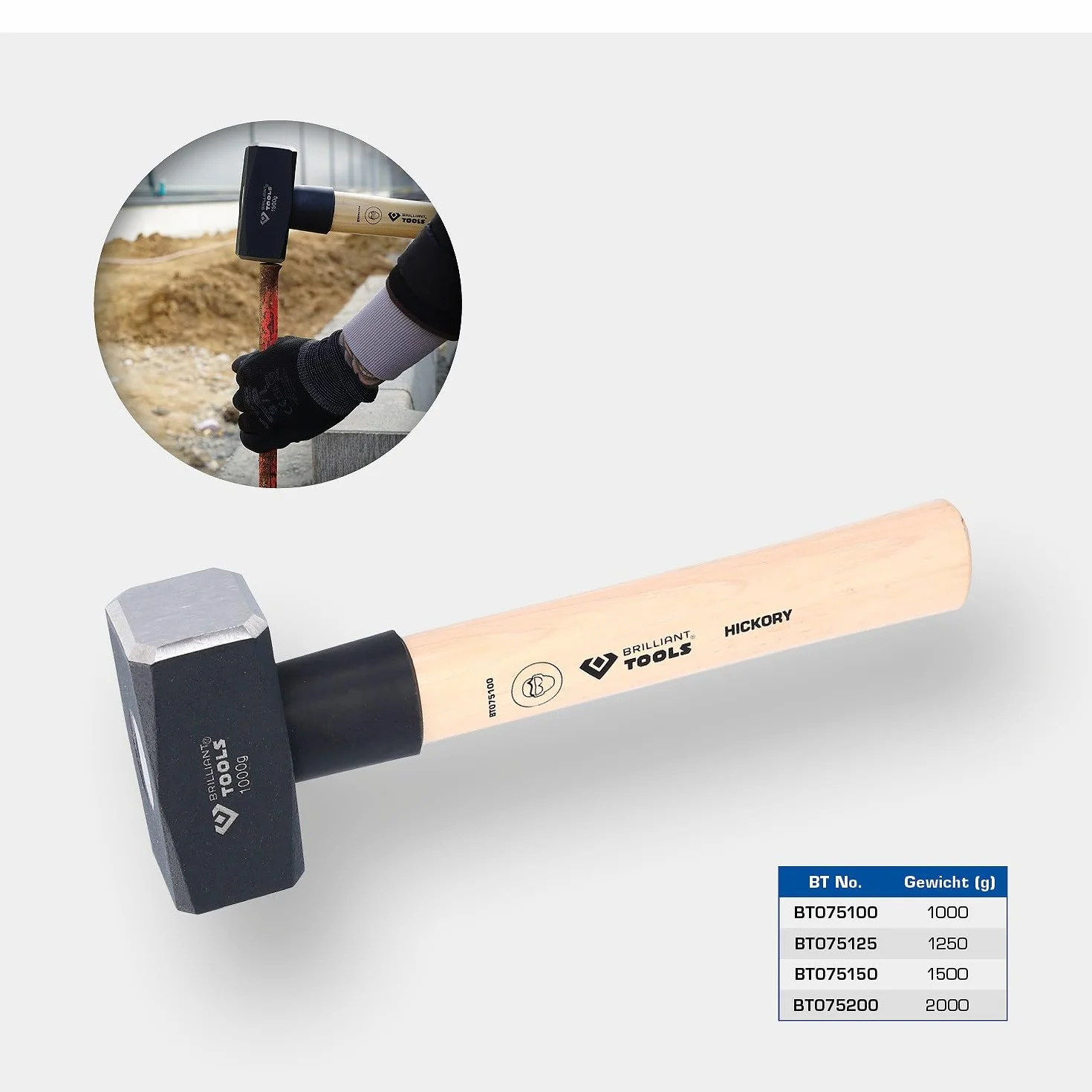 BRILLIANT TOOLS BT075100 Mazzetta con manico hickory, 1000 g