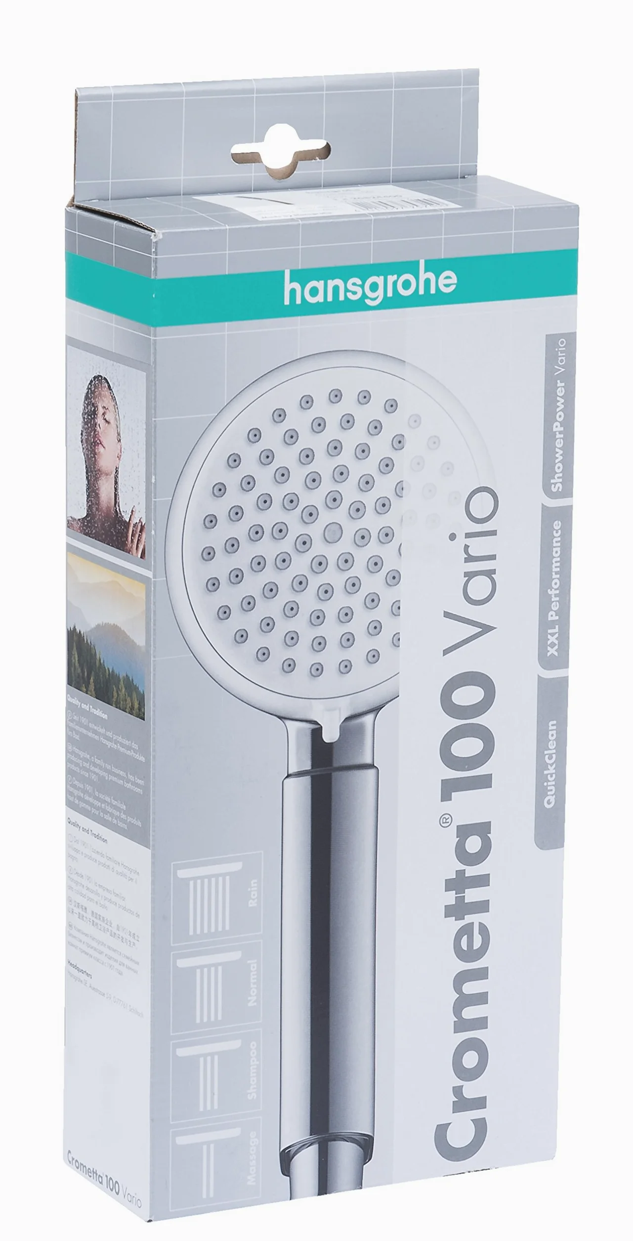 hansgrohe Crometta 100 - Doccetta per Doccia, Doccino con 4 Getti, Soffione Doccia Rotondo (⌀ 100 Mm) con Funzione Anticalcare, Bianco/Cromo