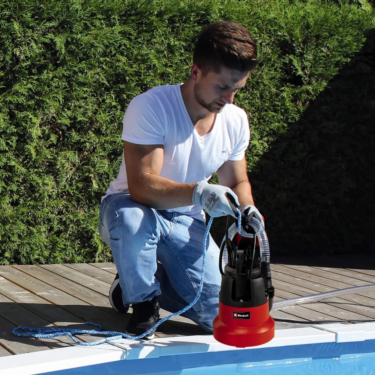 Einhell GC-SP 3580 LL Pompa immersione acque chiare fondo piatto (350 W, portata max 8000 L/h, prevalenza 7.5 m, immersione max 7m, aspirazione fino a 1 mm)