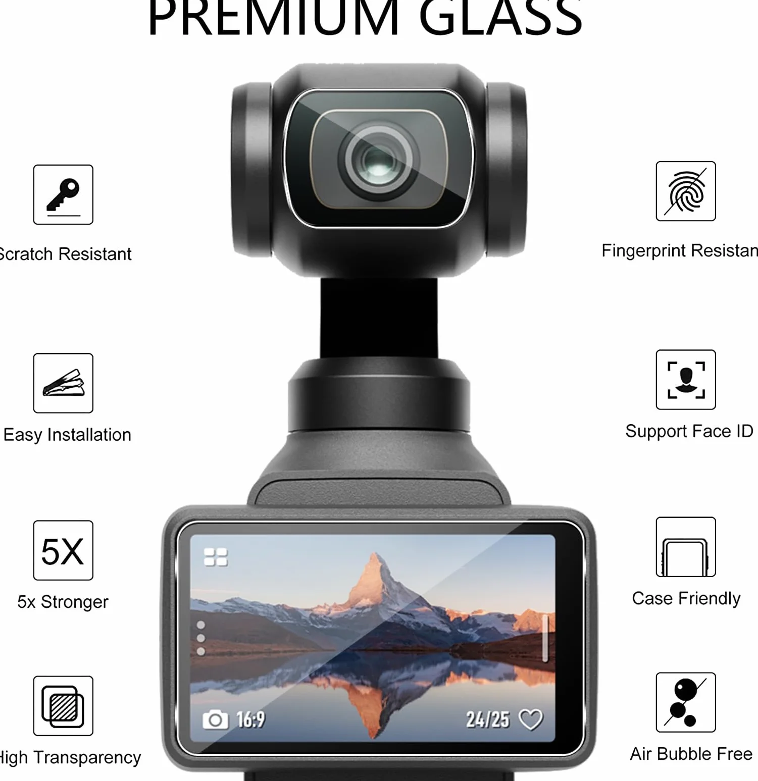 Lutree per DJI Osmo Pocket 4 Vetro Temperato, 2+2 Pezzi Pellicola Protettiva+ Pellicola Fotocamera, Durezza 9H Anti-Graffio HD Senza Bolle Protezione Schermo