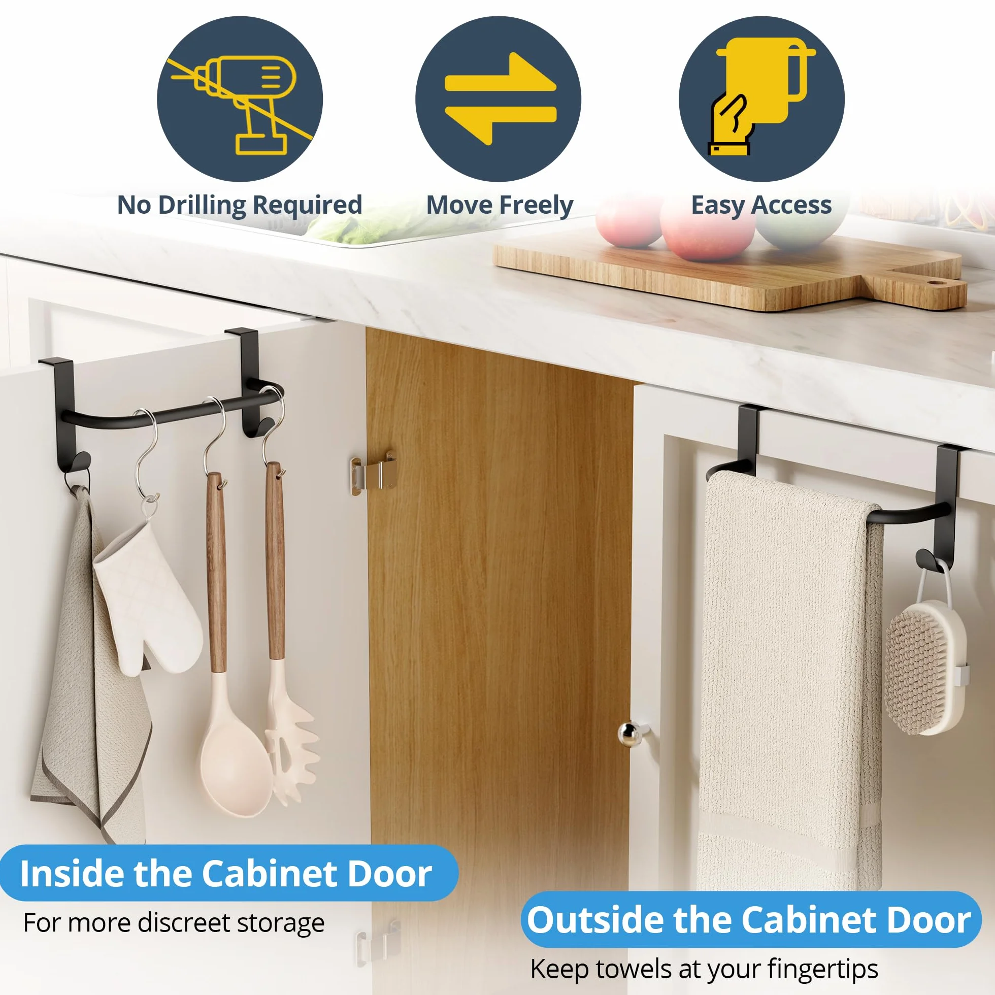 SAYAYO Porta Asciugamani Nero 23CM 2 Pezzi Appendini per Cucina Bagno Senza Forare