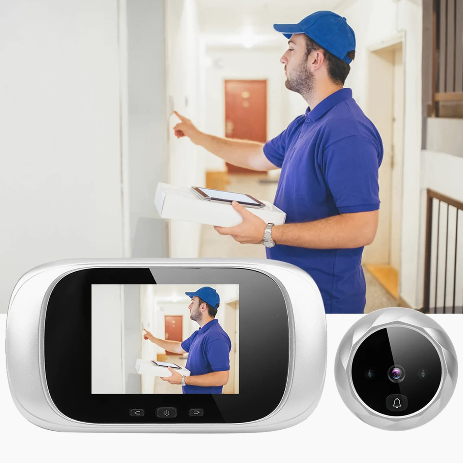 Cryfokt Spioncino Digitale TFT LCD 2,8 Pollici, Telecamera per Porta con Visione Notturna IR, Campanello Ding Dong e Memorizzazione Ciclica for Sicurezza Domestica (SILVER)
