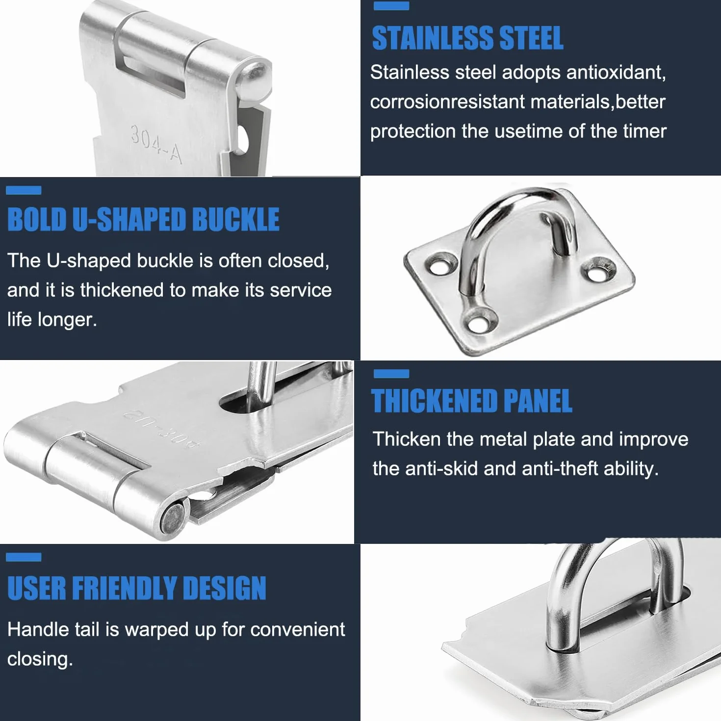 Packlock Hasp Serrature per porte in acciaio inox 7,6 cm chiusura di sicurezza extra spessa