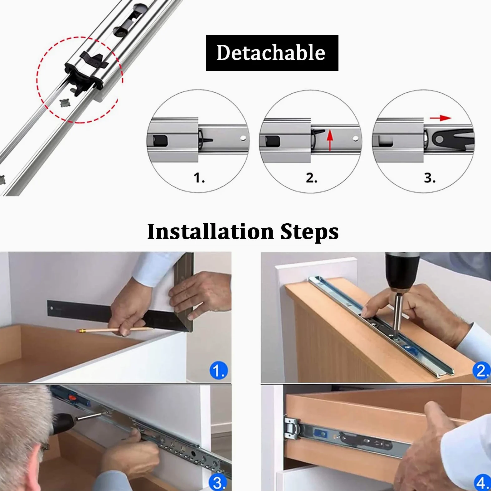 Paio di guide per cassetti ad estrazione totale, guide per cassetti per armadio da cucina, con chiusura ammortizzata, guide per cassetti con sfera, spingere e tirare senza intoppi, guide in meta