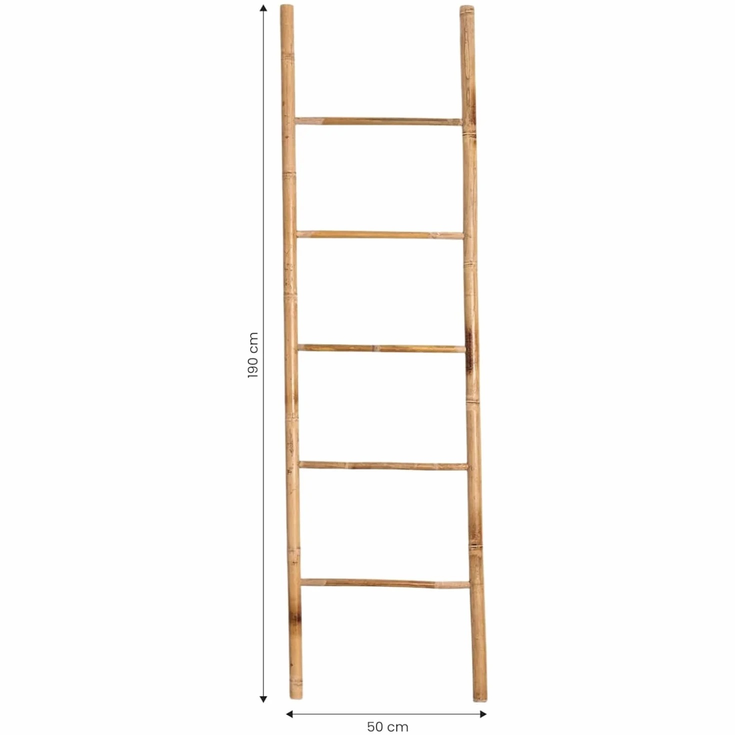 Scala Decorativa In Legno Di Bambù Con 6 Pioli 50x190 Cm, Porta Asciugamani Bagno Da Terra, Arredo Bagno Bamboo Naturale