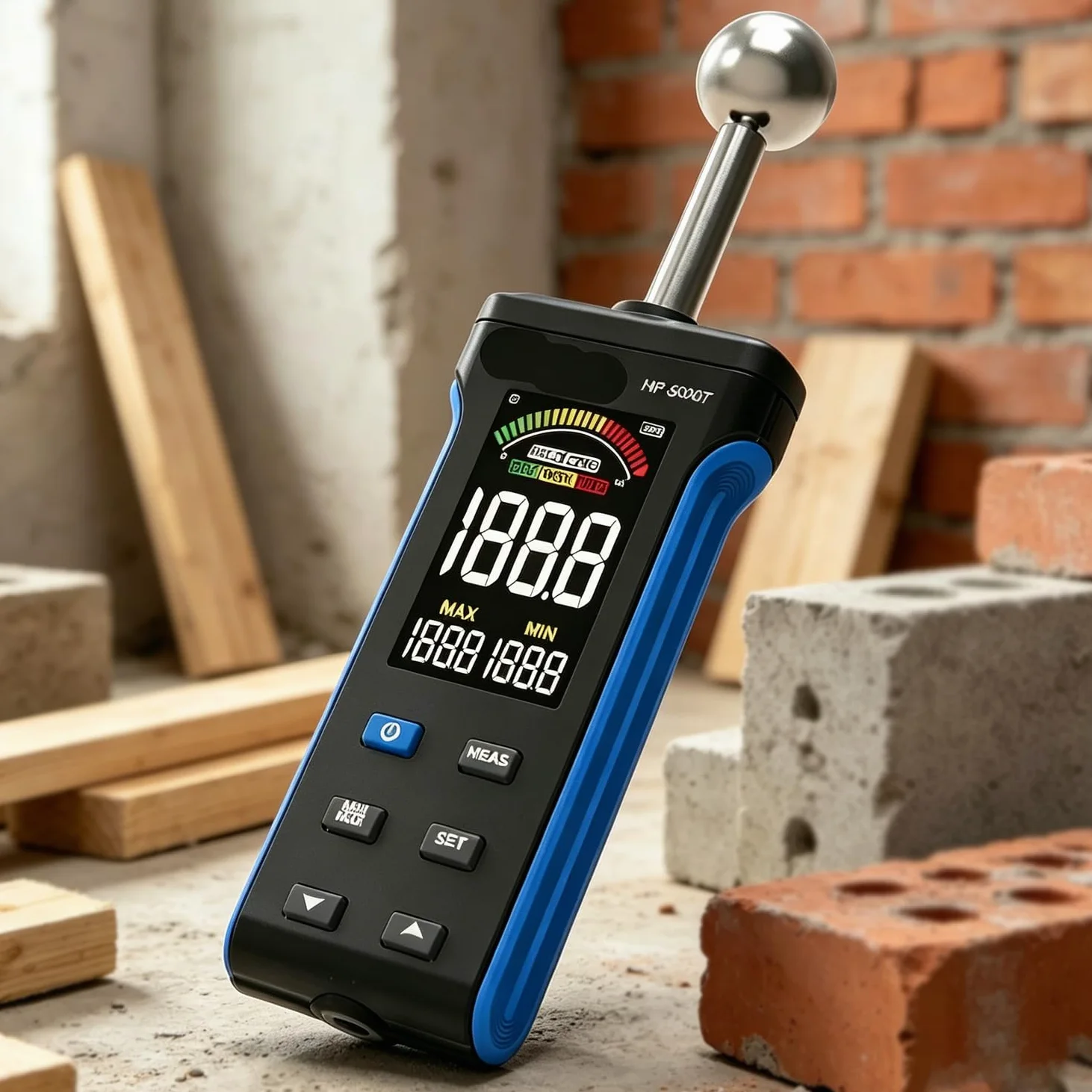 Misuratore di umidità del Legno Senza Contatto, con Sonda A Sfera, Allarme Acustico, Display LCD A Colori, profondità di Analisi 20-40 Mm, per Pareti, Intonaci, Tronchi, Roulotte, Pavimenti