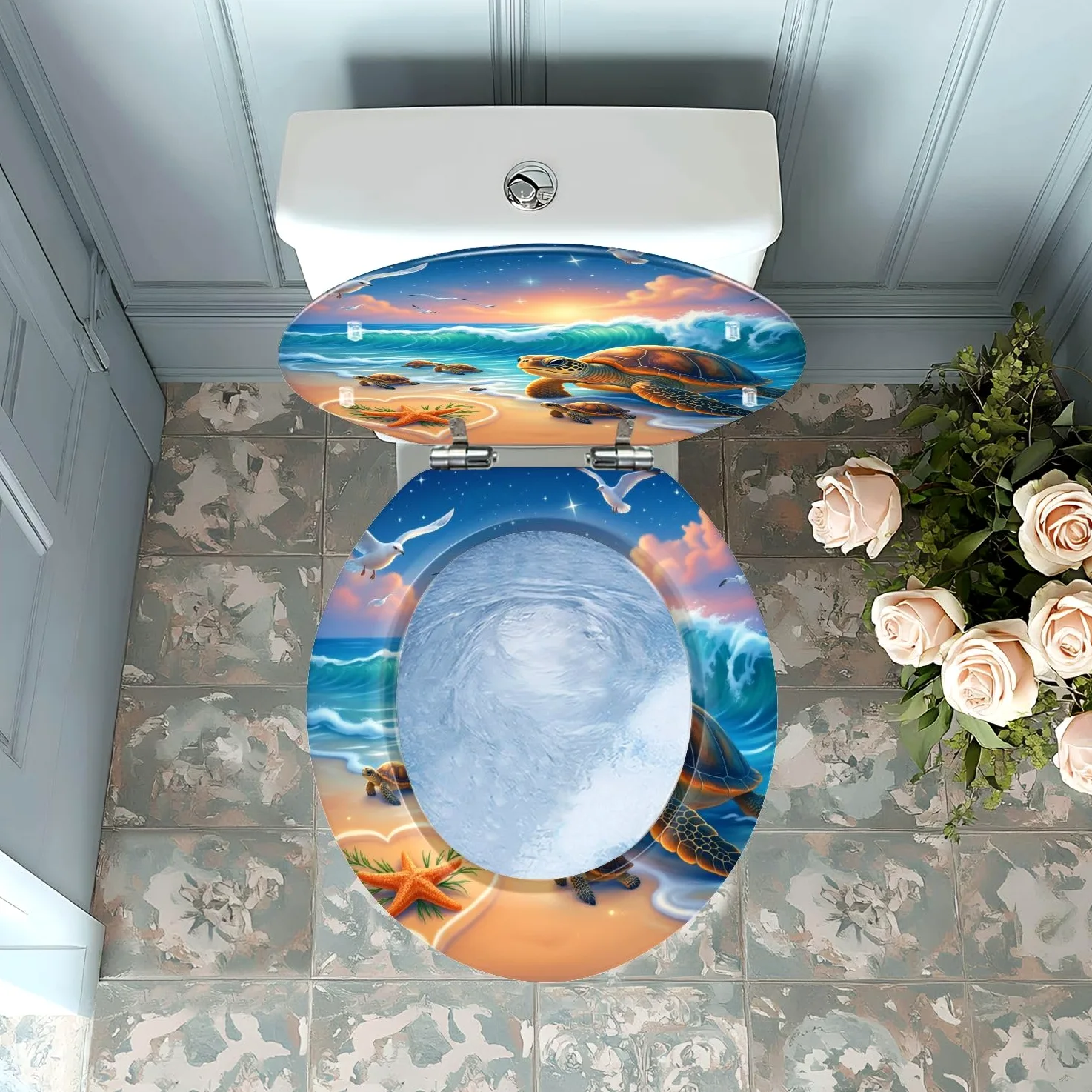 Tavoletta copri WC con cerniere silenziose, a forma di cuore decorativo in resina, facile da installare e pulire, sgancio rapido