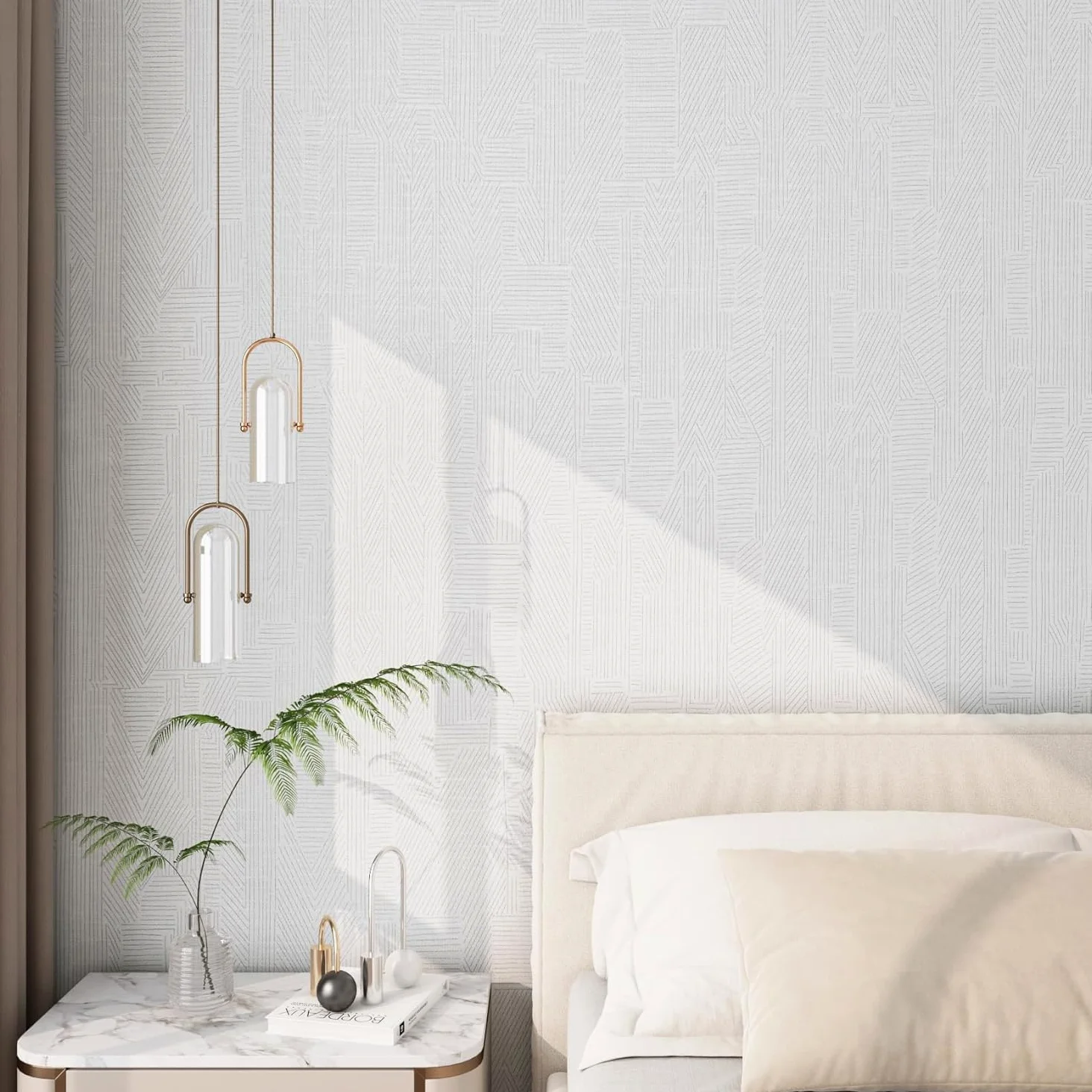 FunStick 40CM×12M Carta da Parati Armadio Bianca Pellicola Adesiva per Mobili Cucina a Righe Bianco e Grigio Rivestimento Parete Camera da Letto Bagno Carta Adesiva Bianca Rotolo Carta Adesiva Cucina