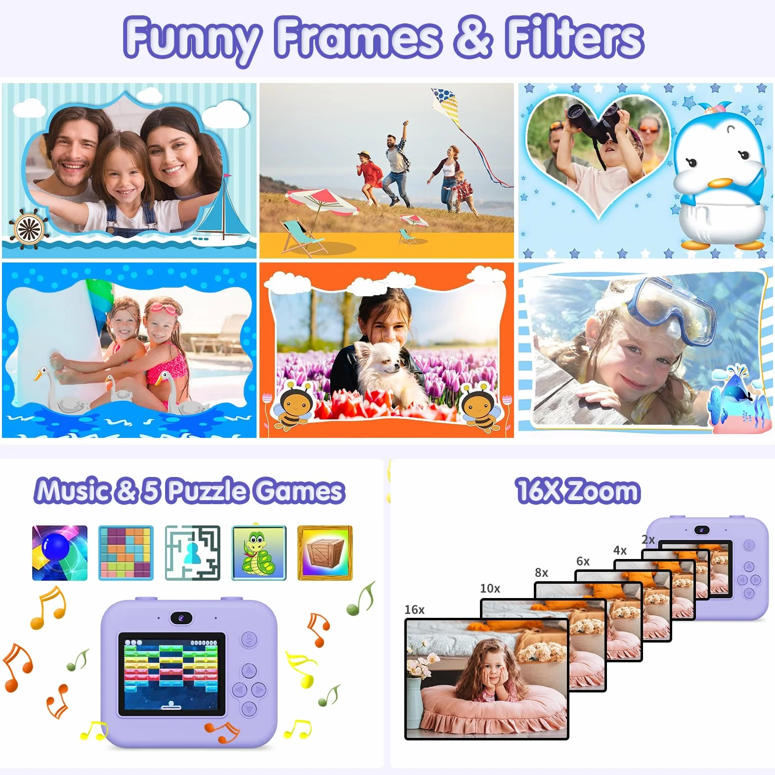 Fotocamera istantanea per bambini con selfie, fotocamera per bambini, 1080P, stampa istantanea HD, regalo di compleanno, regalo di Natale, giocattolo a partire da 3, 4, 5, 6, 8, 7, 9, 10 anni (viola)