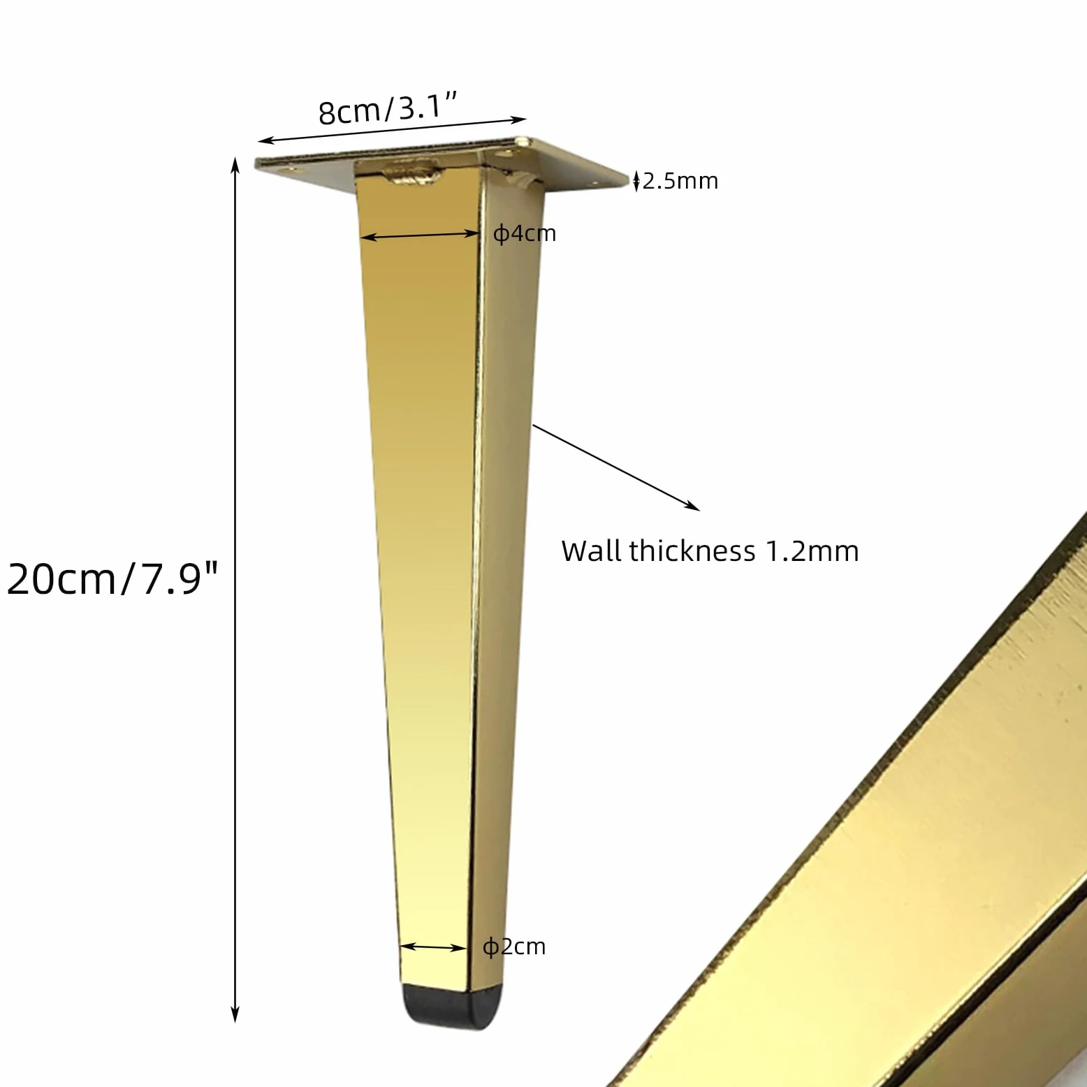 Generico Gambe per Mobili Piedini per Tavolo Conici da 20 cm 4 Pezzi Supporto per Superficie Galvanica in Ferro Dorato Altezza Piedini per Divano: 13-20 cm Piedini per Mobile da 20 cm/7,9"