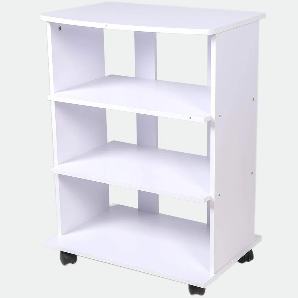BAKAJI Mobile TV in Legno MDF con 3 Ripiani Porta Console Videogiochi DVD e 4 Ruote Mobiletto Carrello Porta Televisore Design Moderno Dimensione 60 x 45 x 80,5 cm (Bianco)