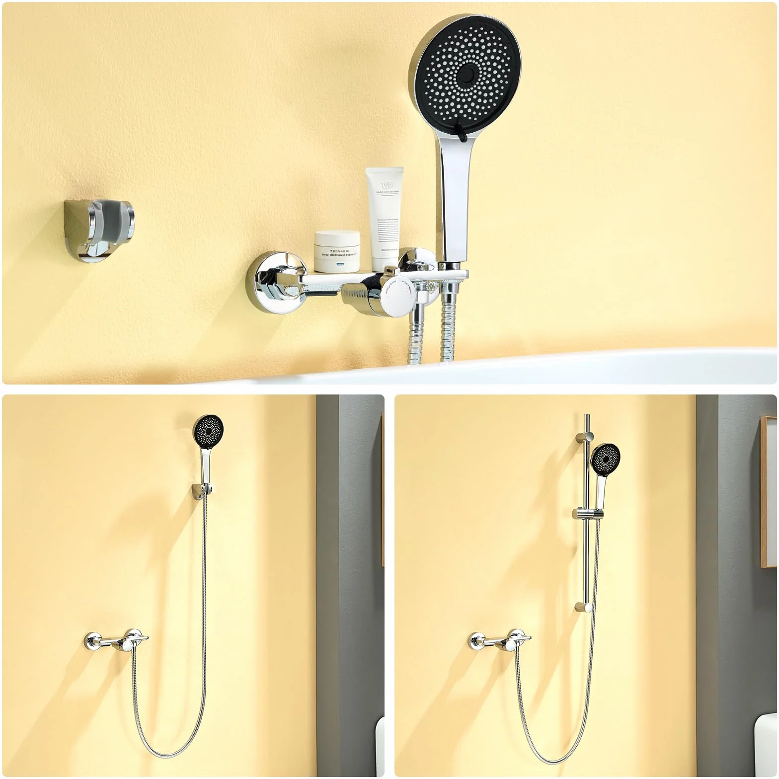 Auralum Miscelatore Doccia Ottone, Rubinetto Vasca da Bagno con Soffione Doccia e Supporto