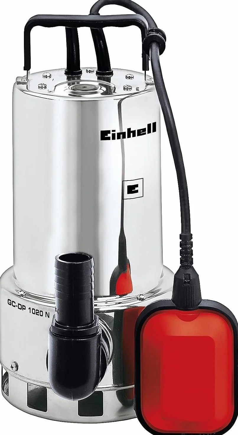 Einhell Pompa per acque scure GC-DP 1020 N (1000W, corpo estraneo Ø20mm, portata 18.000L/h, interruttore a galleggiante, maniglia per il trasporto, inclusi attacchi universali)