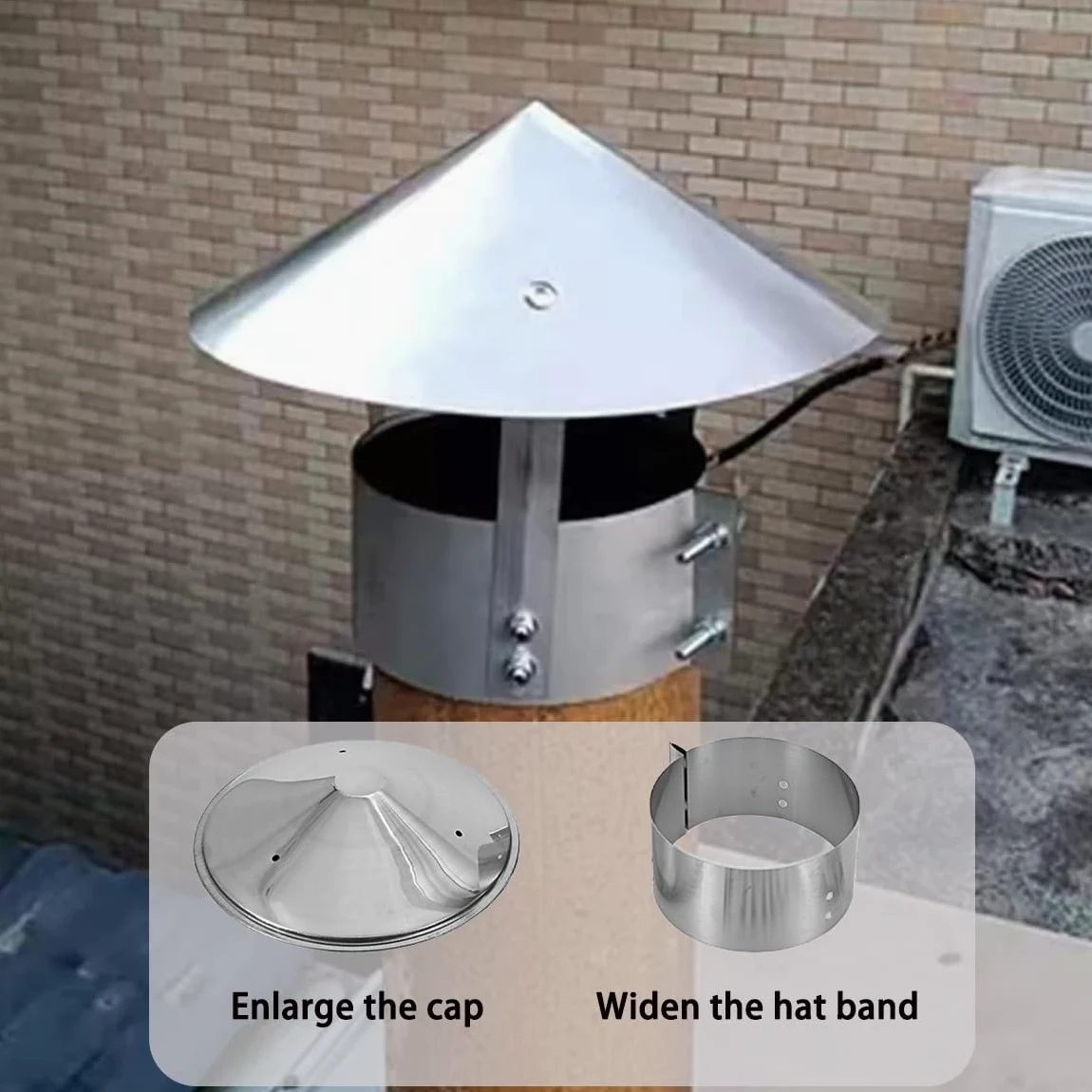Comignolo superiore a cono tondo in acciaio inox | Guanti resistenti alle intemperie con parte superiore conica in acciaio inossidabile argento 210-315 mm