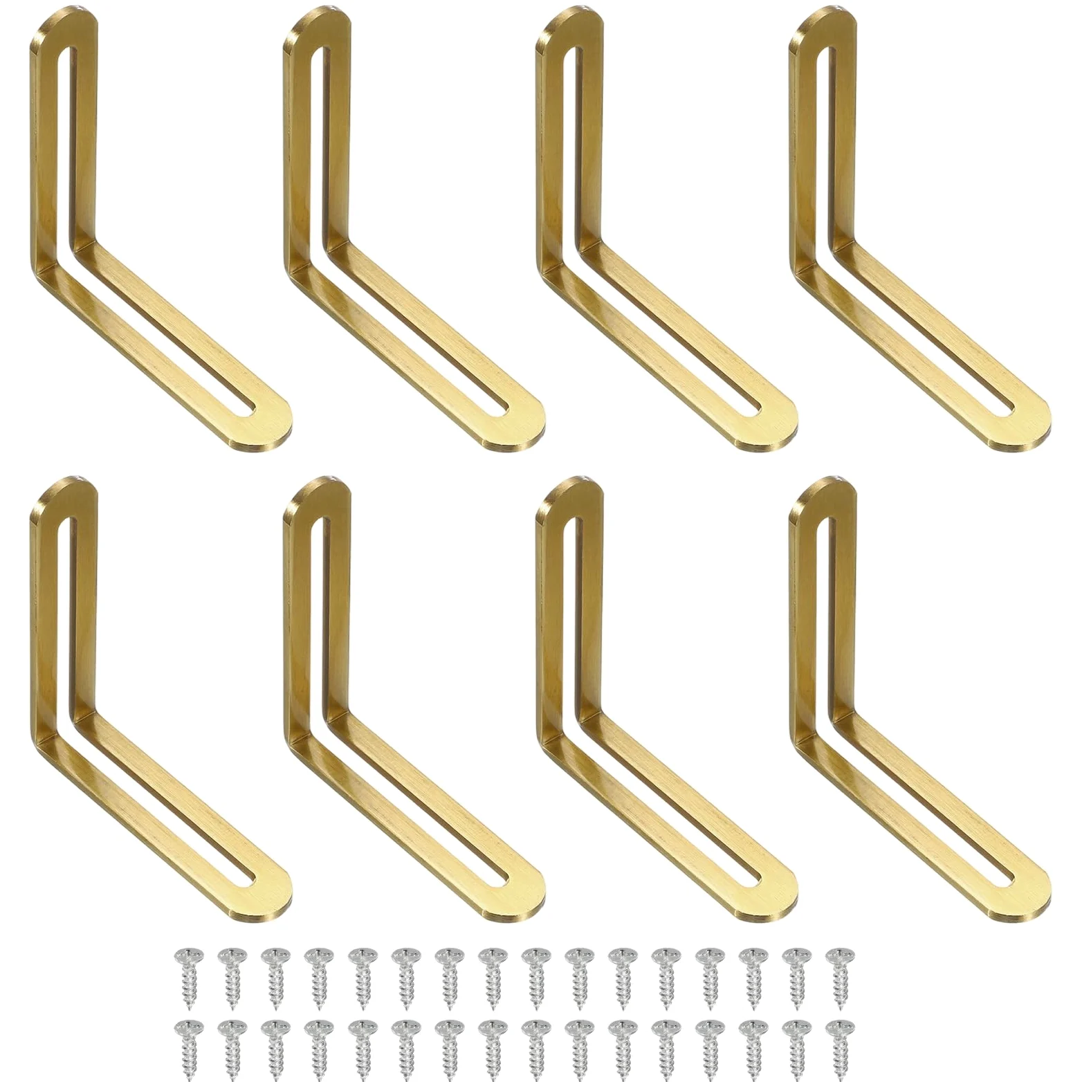 QUARKZMAN 8 Pezzi Staffe Angolari Regolabili A L 3.1"x0.7"x3.1" Acciaio Oro | Con Fessure, 90 Gradi, Per Scaffalature Costruzione Mobili In Legno