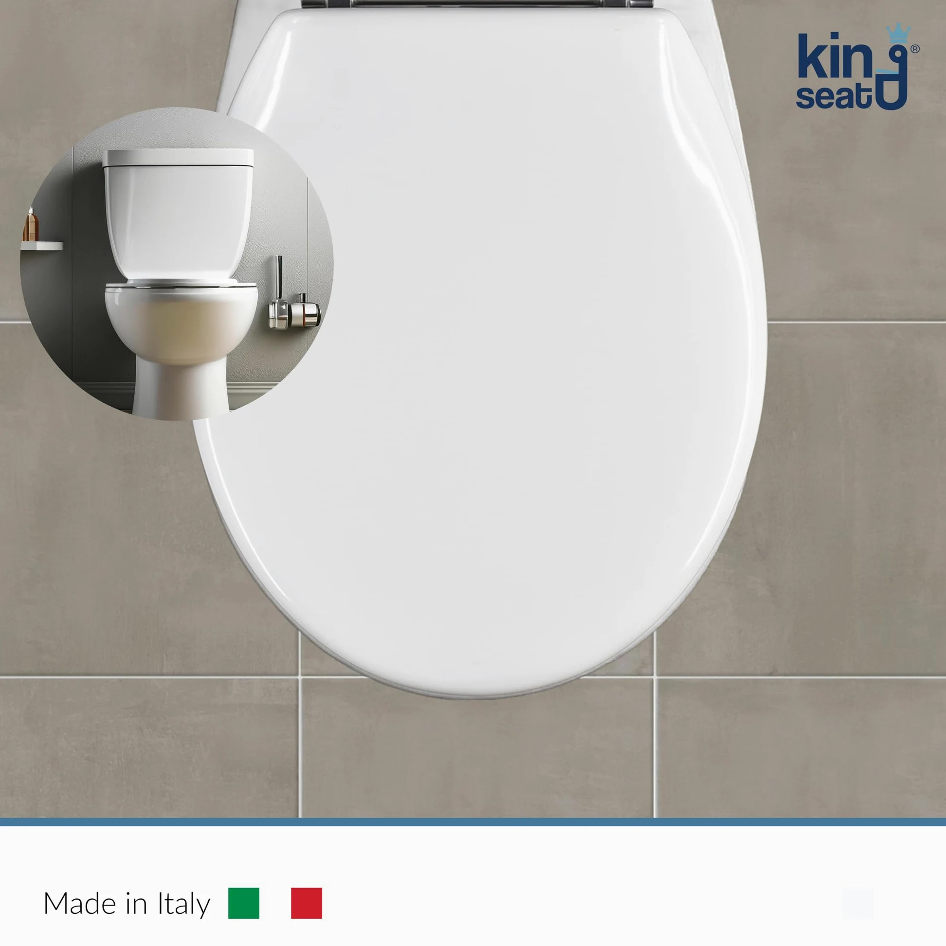 King Seat Sedile WC Ovale - Stabilità Assoluta e Aderenza Perfetta - Antibatterico in Resina Termoindurente, Bianco