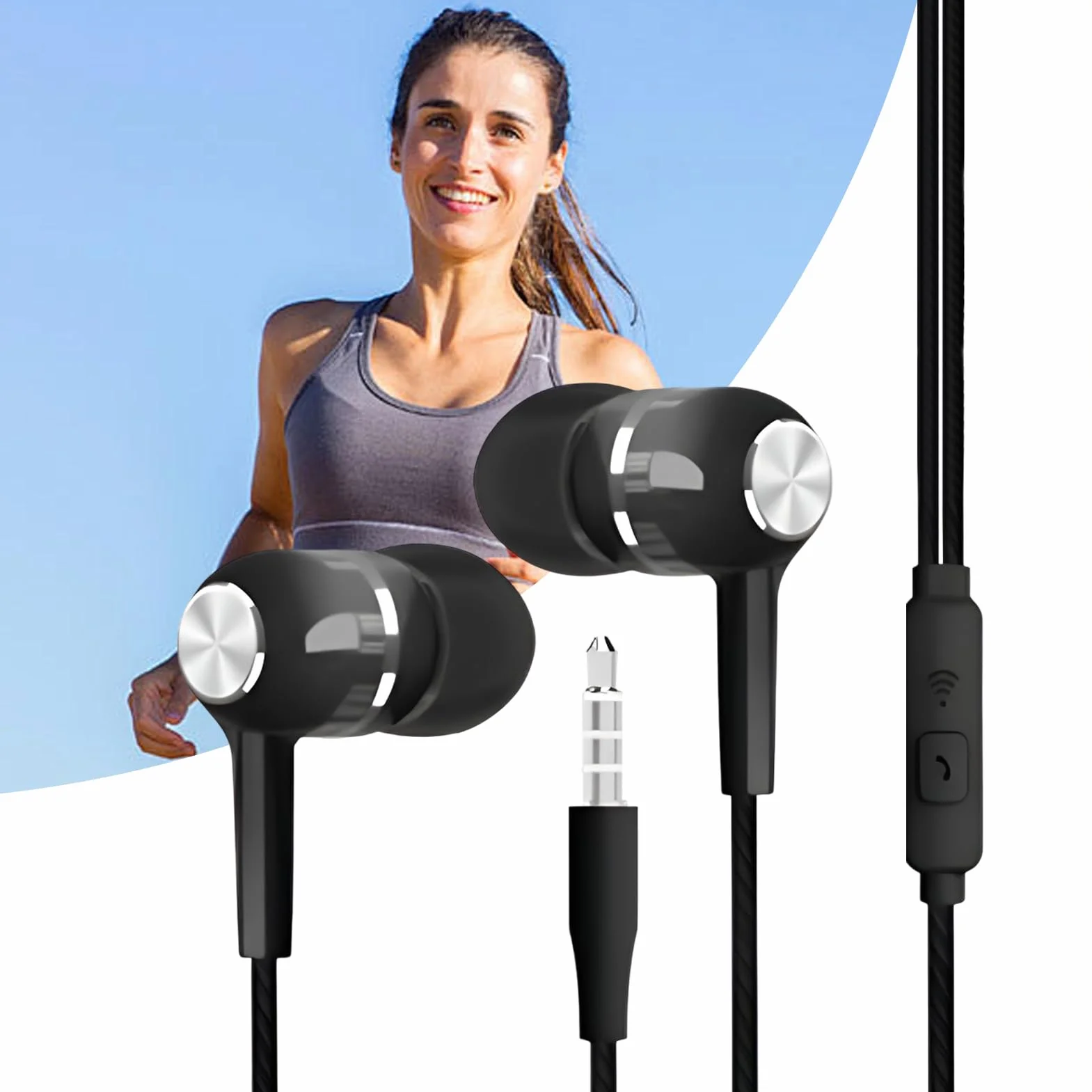 Generico Auricolari cablati, cuffie cablate | Telefoni auricolari con cavo | Auricolare a cavo Boost da 3,5 mm per la musica per allenamento per aerei da viaggio da viaggio