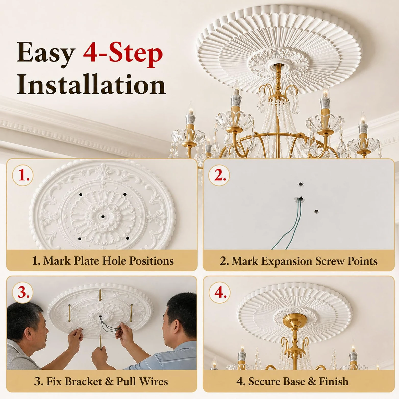 Rosone Decorativo per Soffitto,Piastra Rotonda per Ventilatore A Soffitto,Rosoni in Polistirolo Decorativi,Medaglione per plafoniera,Leggero e Facile da Applicare,per Soffitto e Pareti