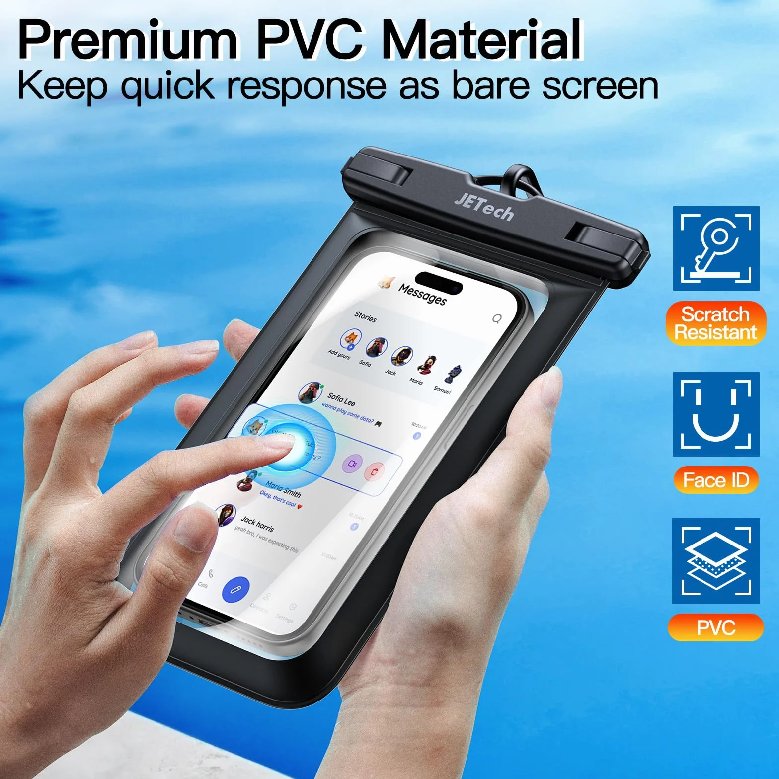 JETech Custodia Impermeabile Smartphone, 2 Pezzi Cover per iPhone 17e 17 16e 16 15 14 Air Pro Max Plus, Galaxy S26 S25 Ultra, Pixel 10 Serie e Altri Fino a 7,2", IPX8 Borsa Asciutta (Nero+Nero)