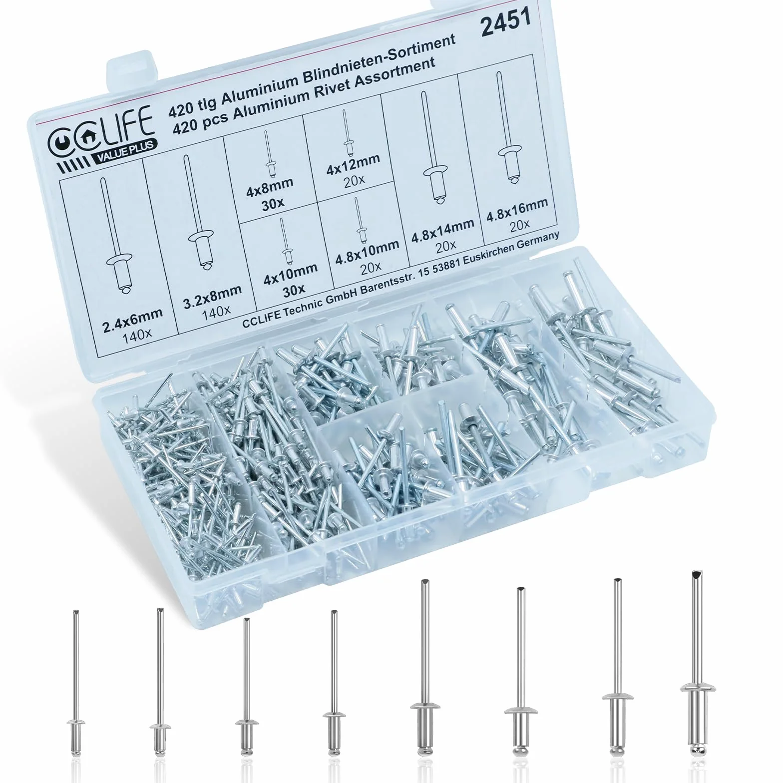 CCLIFE 420 Set Rivetti Ciechi Alluminio 2,4 3,2 4 4,8