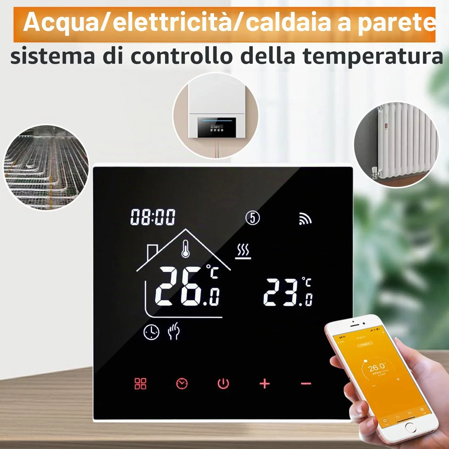 Tuya WiFi Termostato per riscaldamento a pavimento, con display a LED, touch screen, termostato digitale, compatibile con Alexa, Google Home (nero, acqua e riscaldamento a pavimento 3A)
