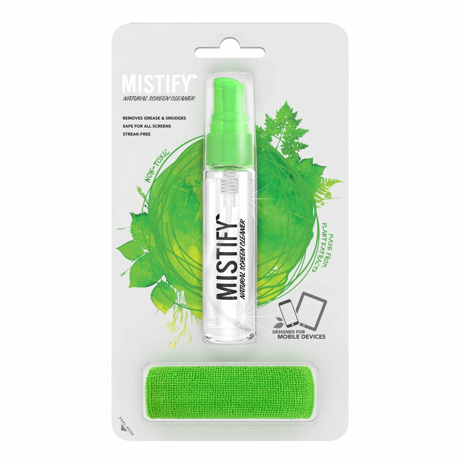 Mistify Pulizia Schermo Naturale 40ml e Panno in Microfibra [Smartphone Tablet Portatili Tastiere Touchscreen Oleofebiche Smartwatch LED TV LCD 4K]
