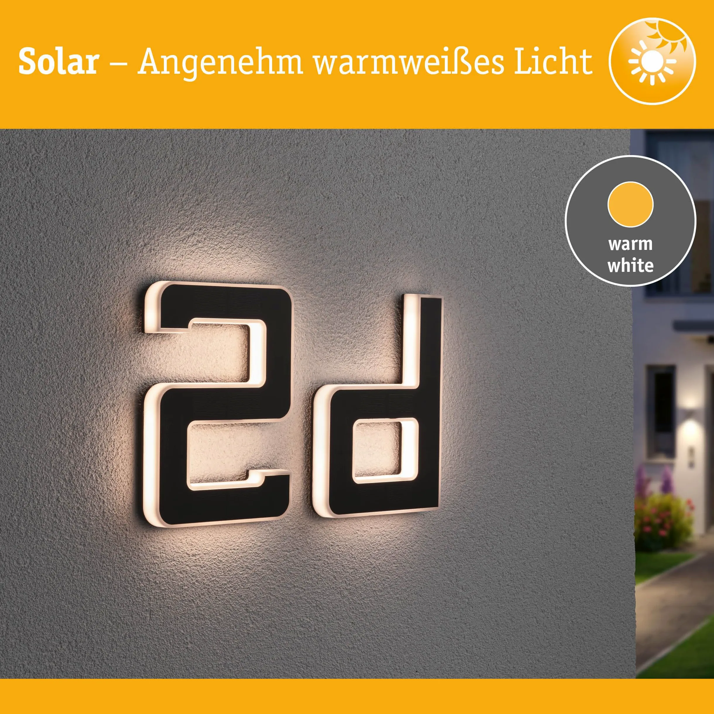 Paulmann 94653 Lampada solare LED per numero civico D IP44 bianco caldo batteria sostituibile incl. 1x0,2 W nero lampada solare plastica 3000 K