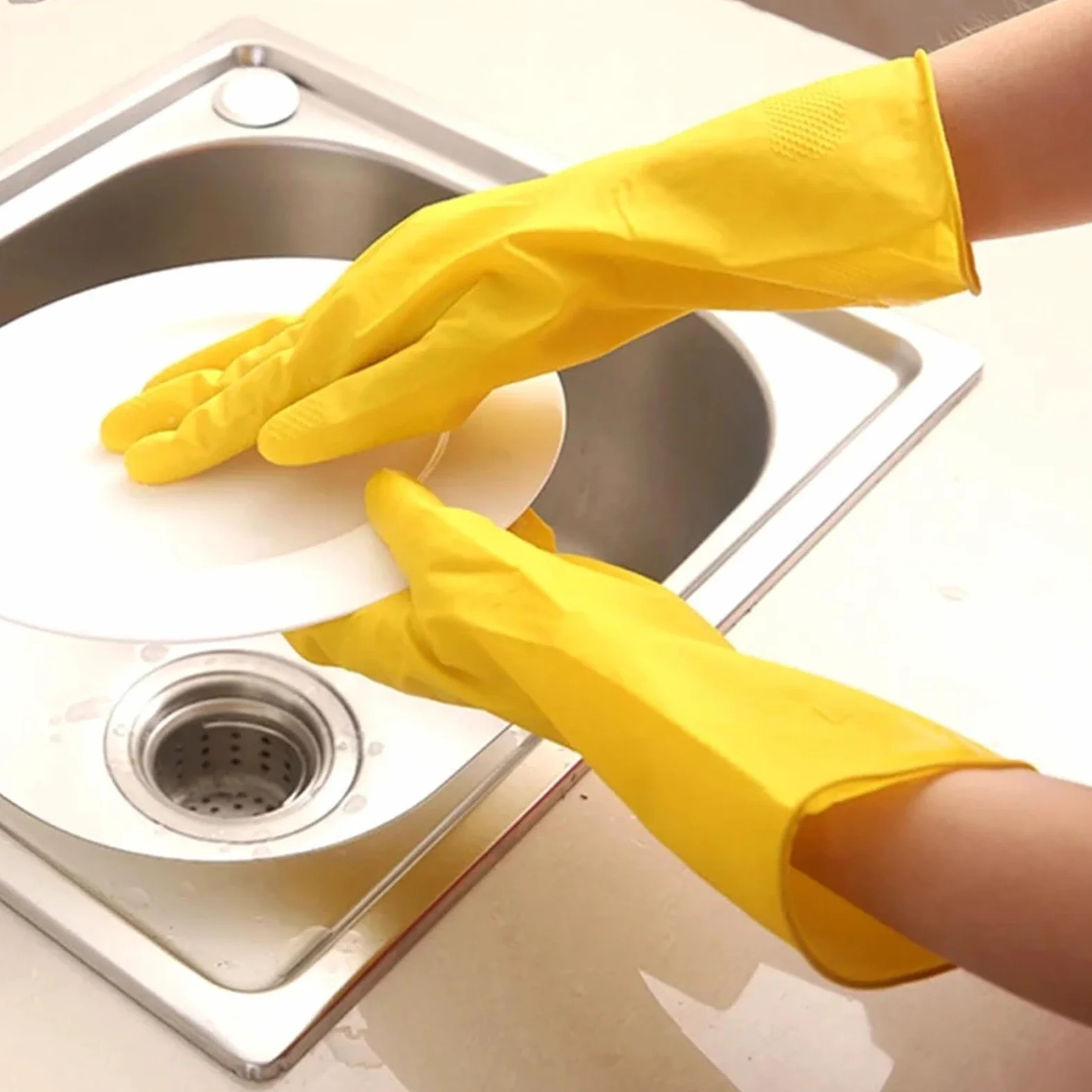 Guanti domestici riutilizzabili 3 pezzi, for lavastoviglie in gomma, Spessore extra, Maniche lunghe, Pulizia della cucina, Lavoro, Pittura Per La Casa(S)