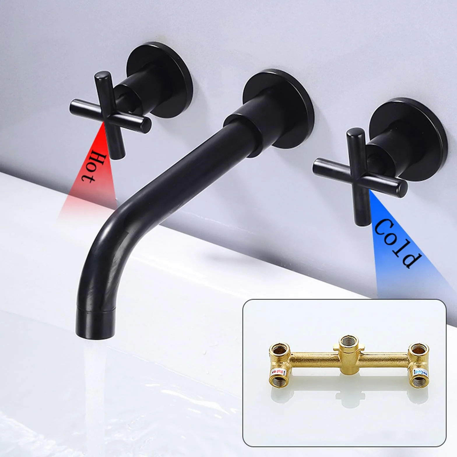 Rubinetti Bagno a Croce Rubinetto da Muro Girevole 360° Miscelatore Lavabo in Ottone Oro