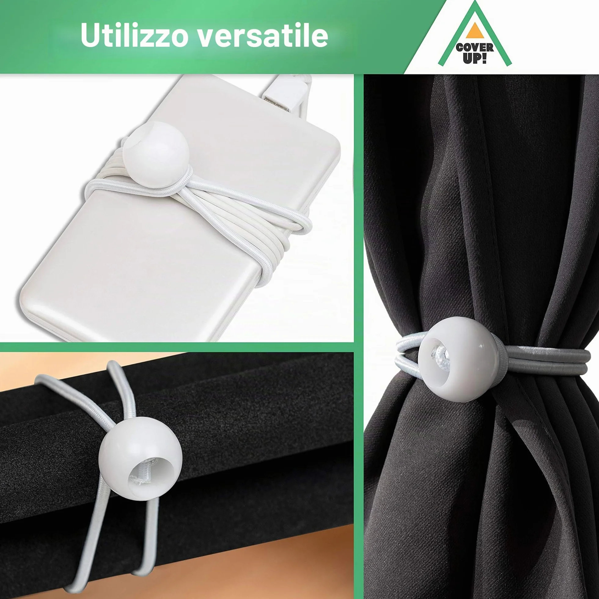 CoverUp! 25 elastici per telone - gomma di tensionamento sicura per un fissaggio ottimale - pratiche imbracature ad espansione per ogni utilizzo - elastici con sfera - bungee ball (bianco)