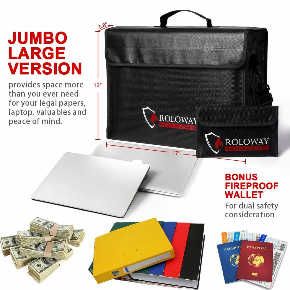 ROLOWAY Grande borsa ignifuga (43,2 x 30,5 x 14,7 cm), ignifuga, per documenti e oggetti di valore