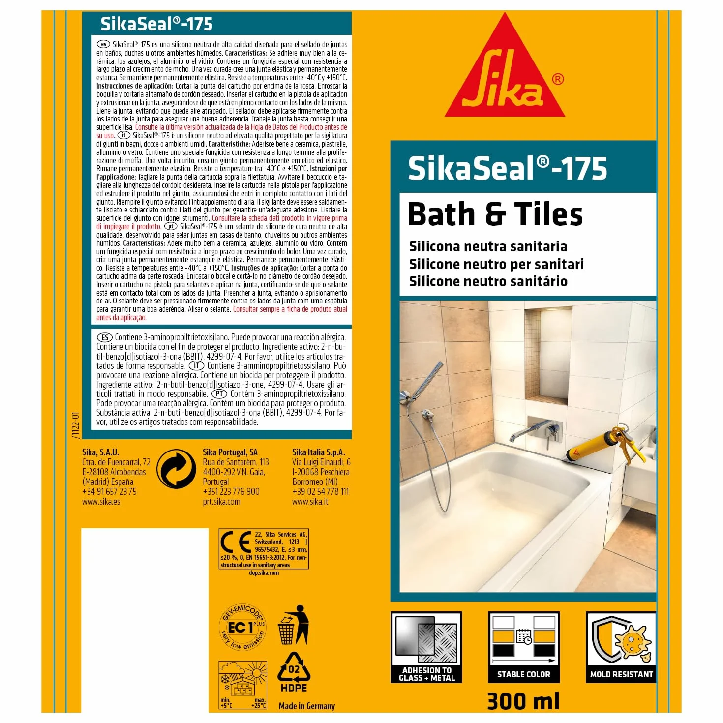 SIKA SikaSeal-175 Silicone sigillante per sanitari 300ml Grigio antimuffa
